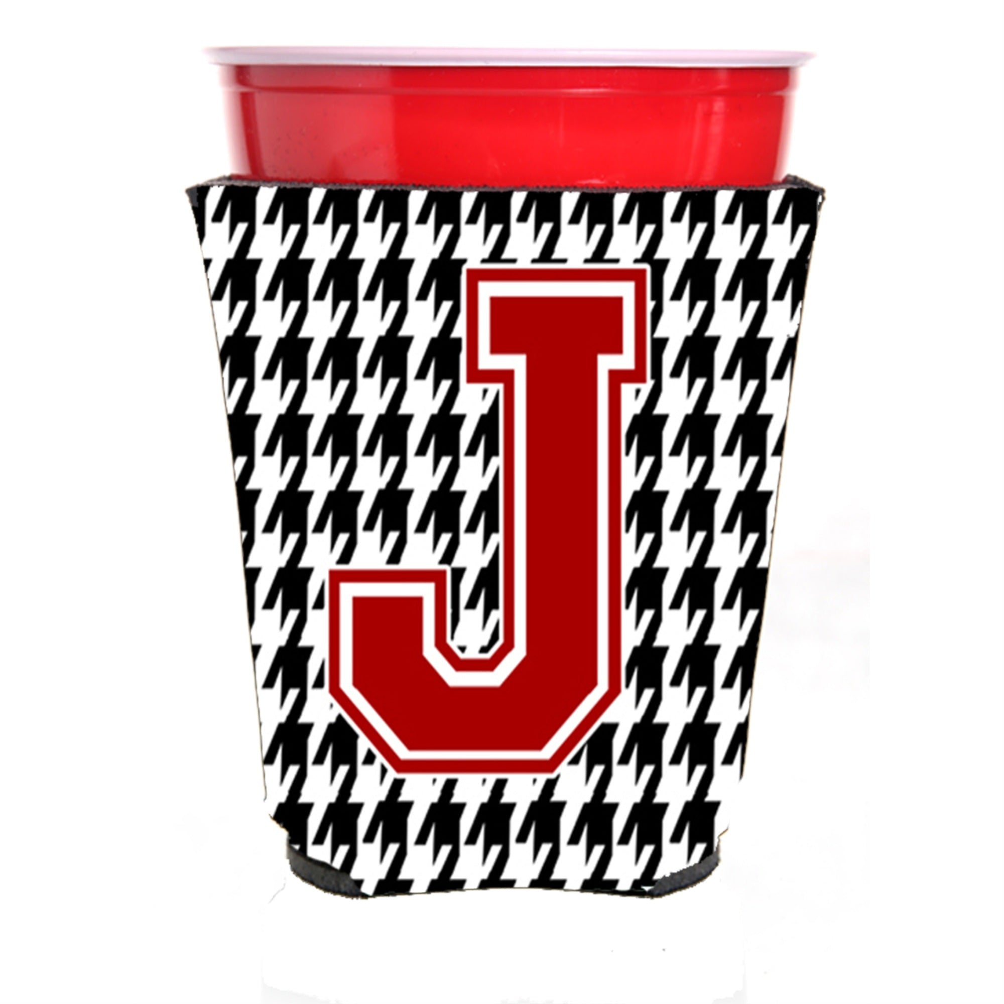 Monogram - Houndstooth  Initial  J Red Solo Cup Beverage Insulator Hugger Cj1021J-Rsc