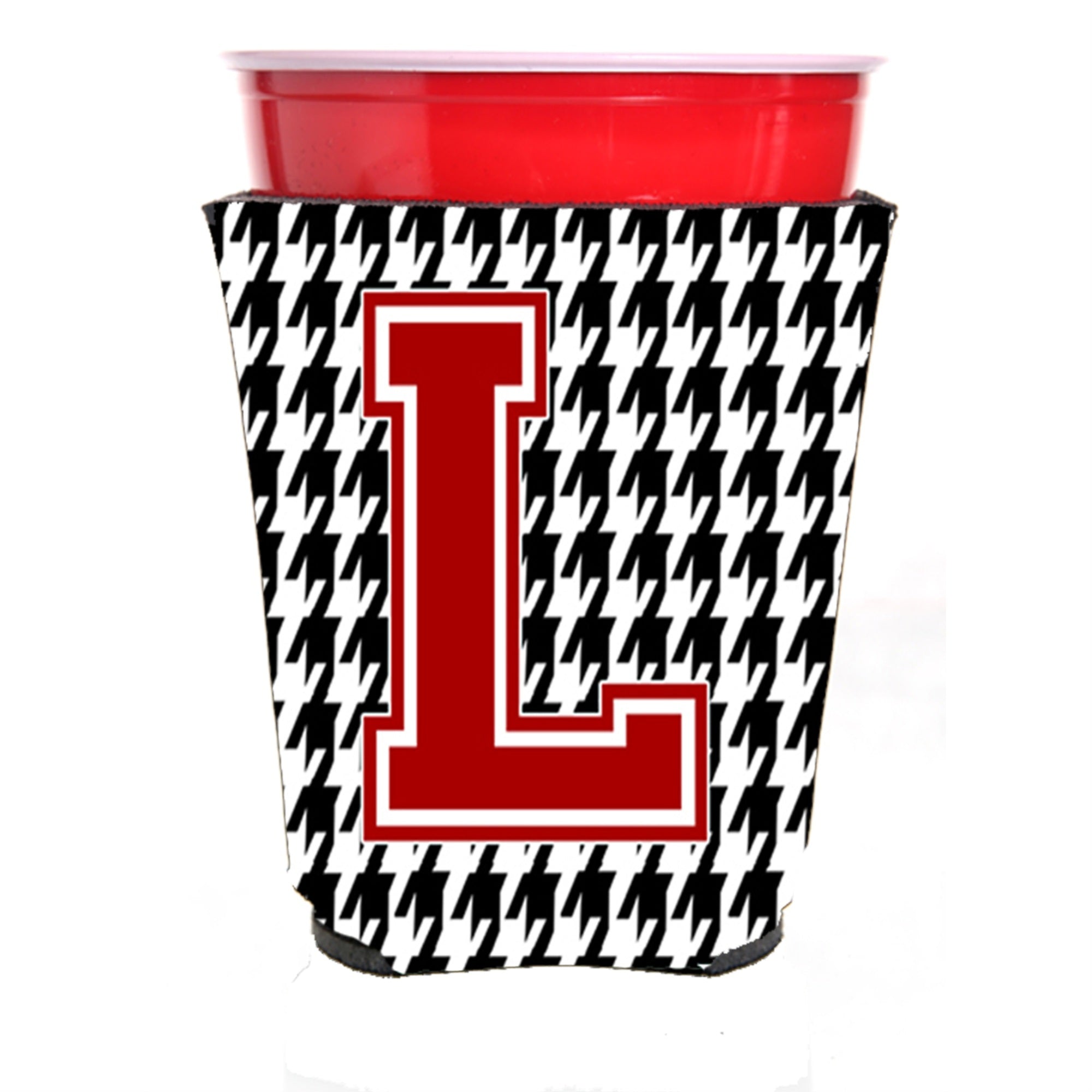 Monogram - Houndstooth  Initial  L Red Solo Cup Beverage Insulator Hugger Cj1021L-Rsc