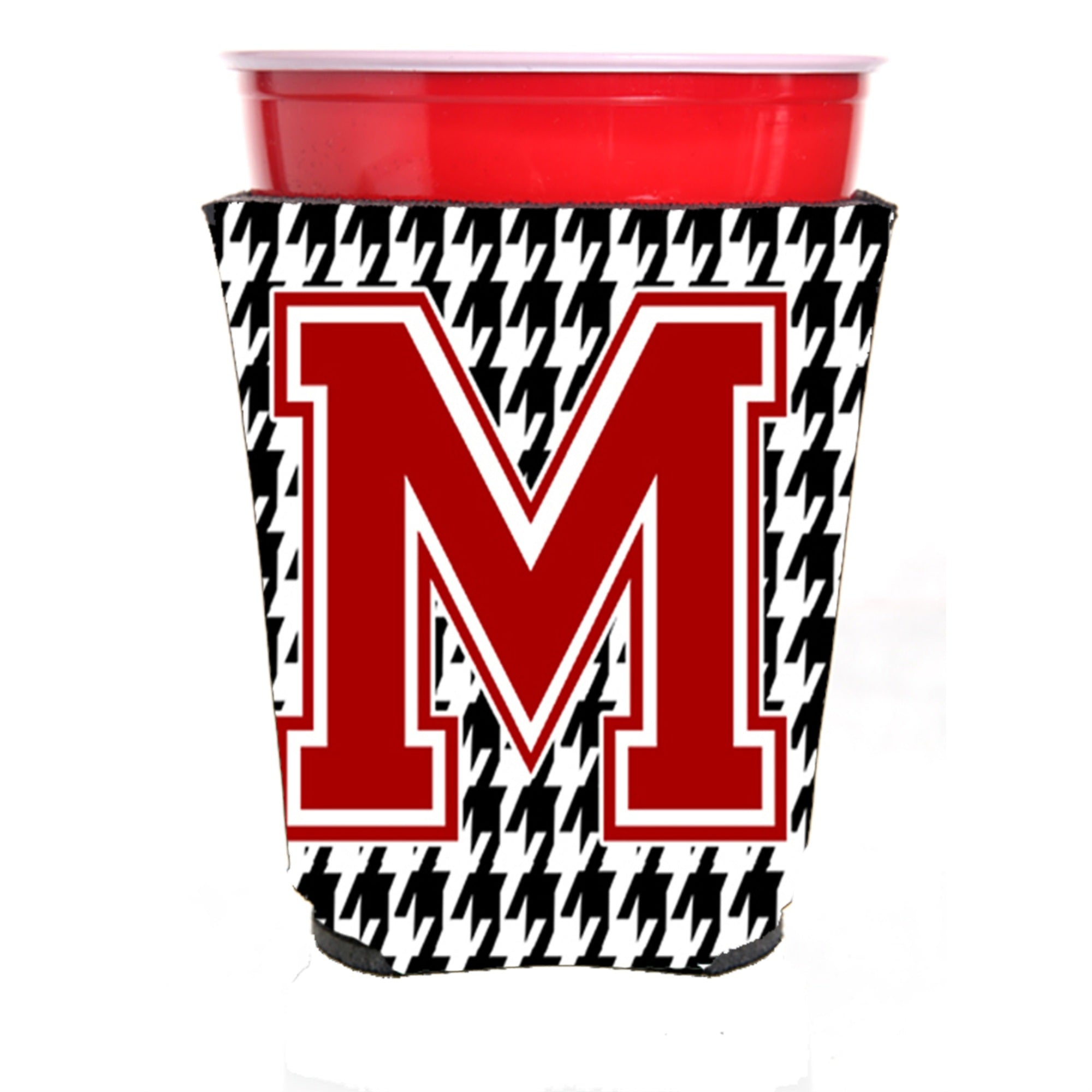 Monogram - Houndstooth  Initial  M Red Solo Cup Beverage Insulator Hugger Cj1021M-Rsc