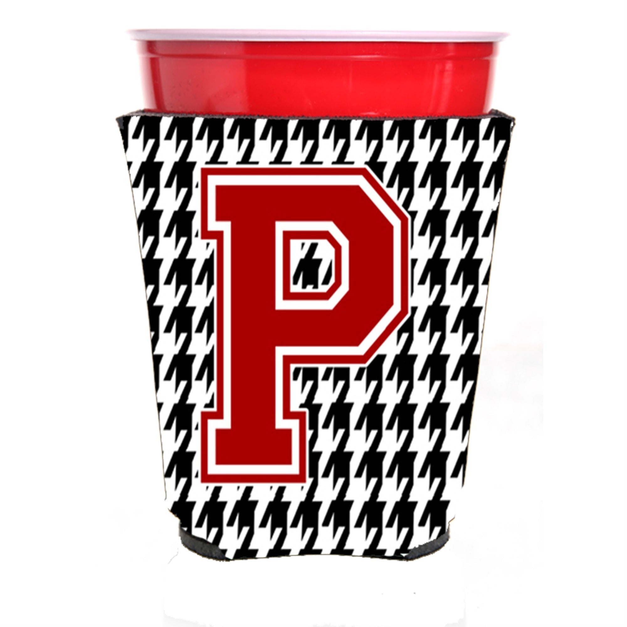 Monogram - Houndstooth  Initial  P Red Solo Cup Beverage Insulator Hugger Cj1021P-Rsc