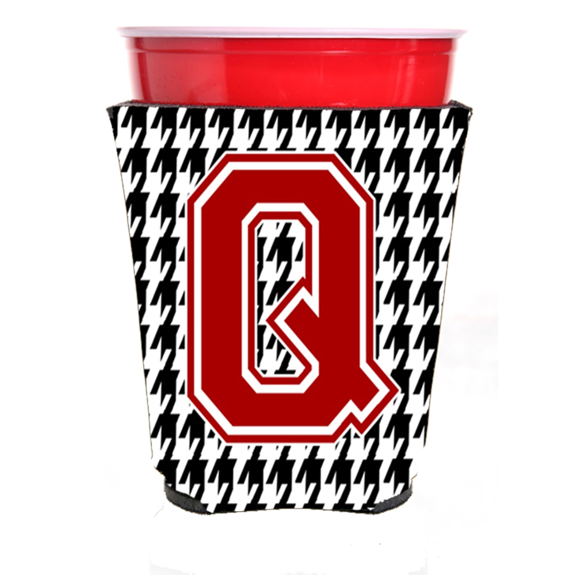 Monogram - Houndstooth  Initial  Q Red Solo Cup Beverage Insulator Hugger Cj1021Q-Rsc
