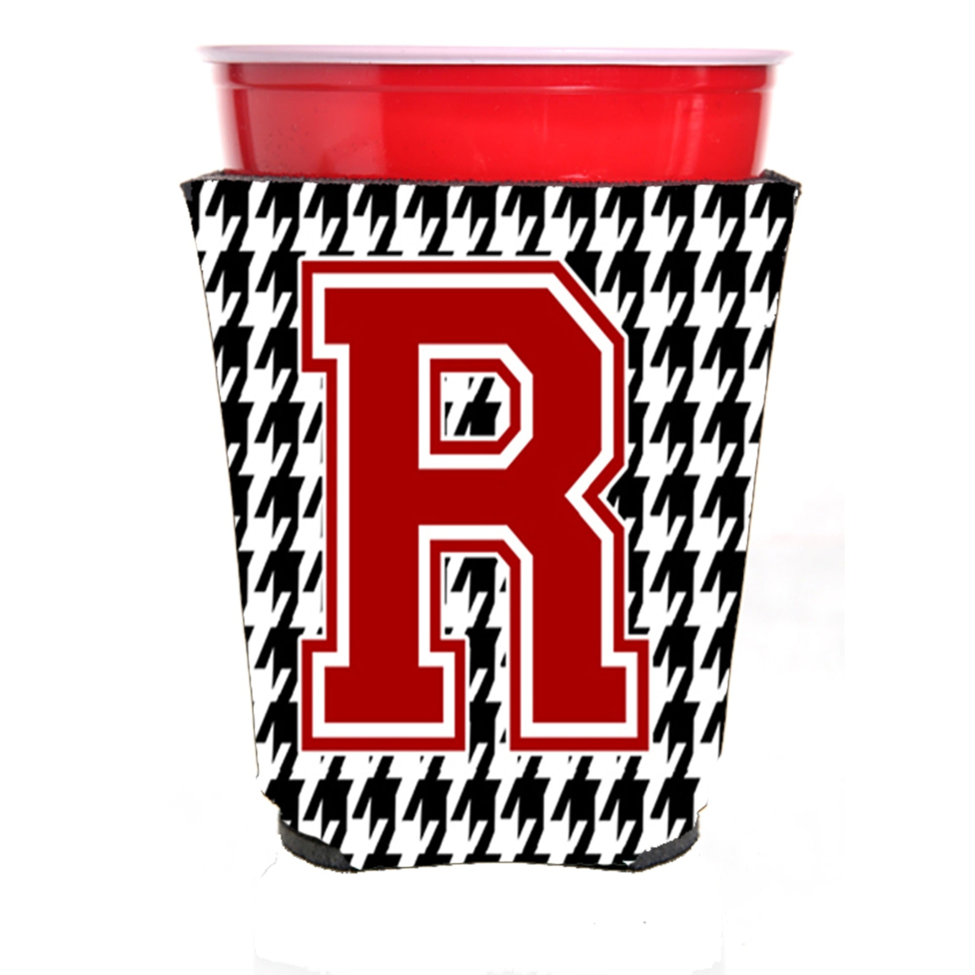 Monogram - Houndstooth  Initial  R Red Solo Cup Beverage Insulator Hugger Cj1021R-Rsc
