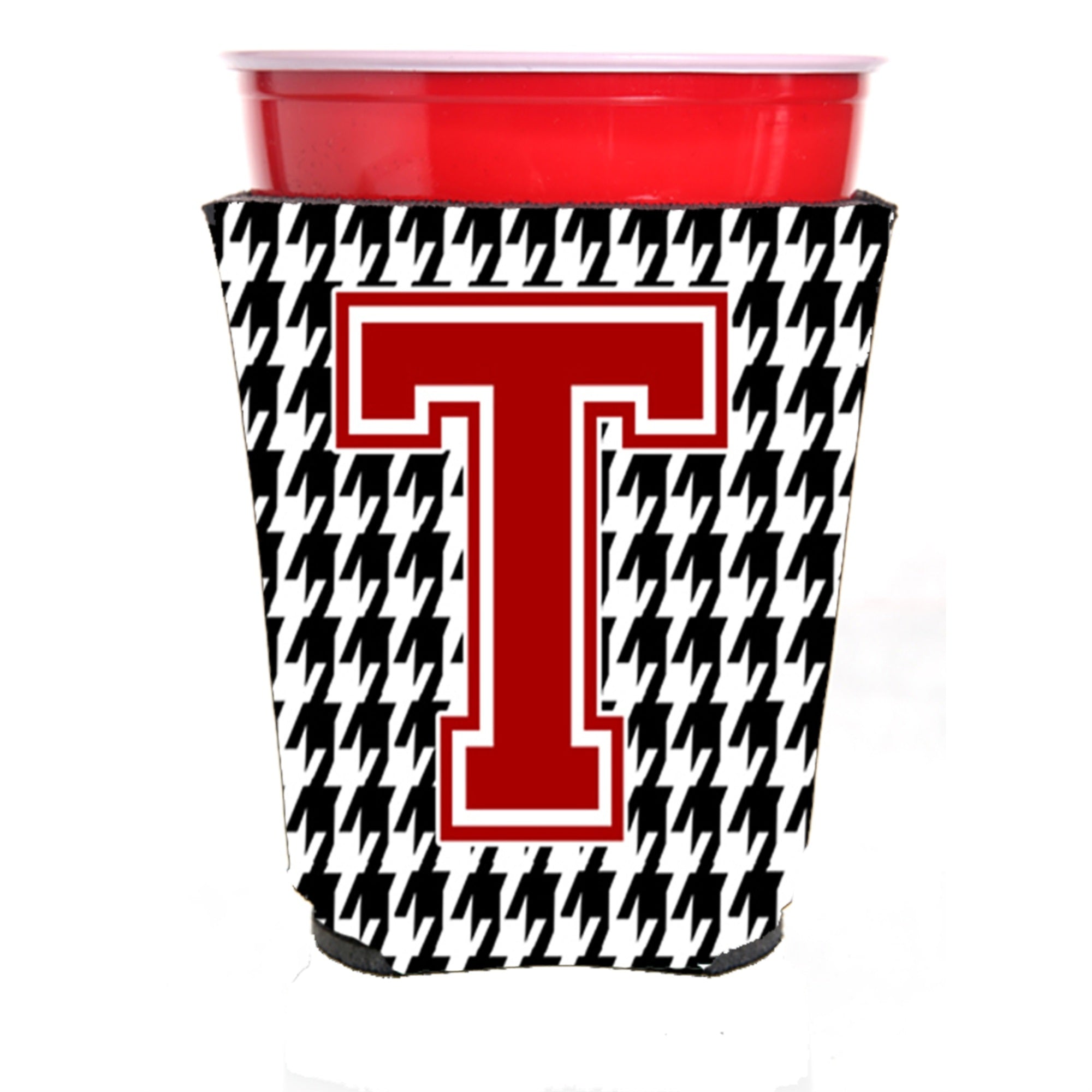 Monogram - Houndstooth  Initial  T Red Solo Cup Beverage Insulator Hugger Cj1021T-Rsc
