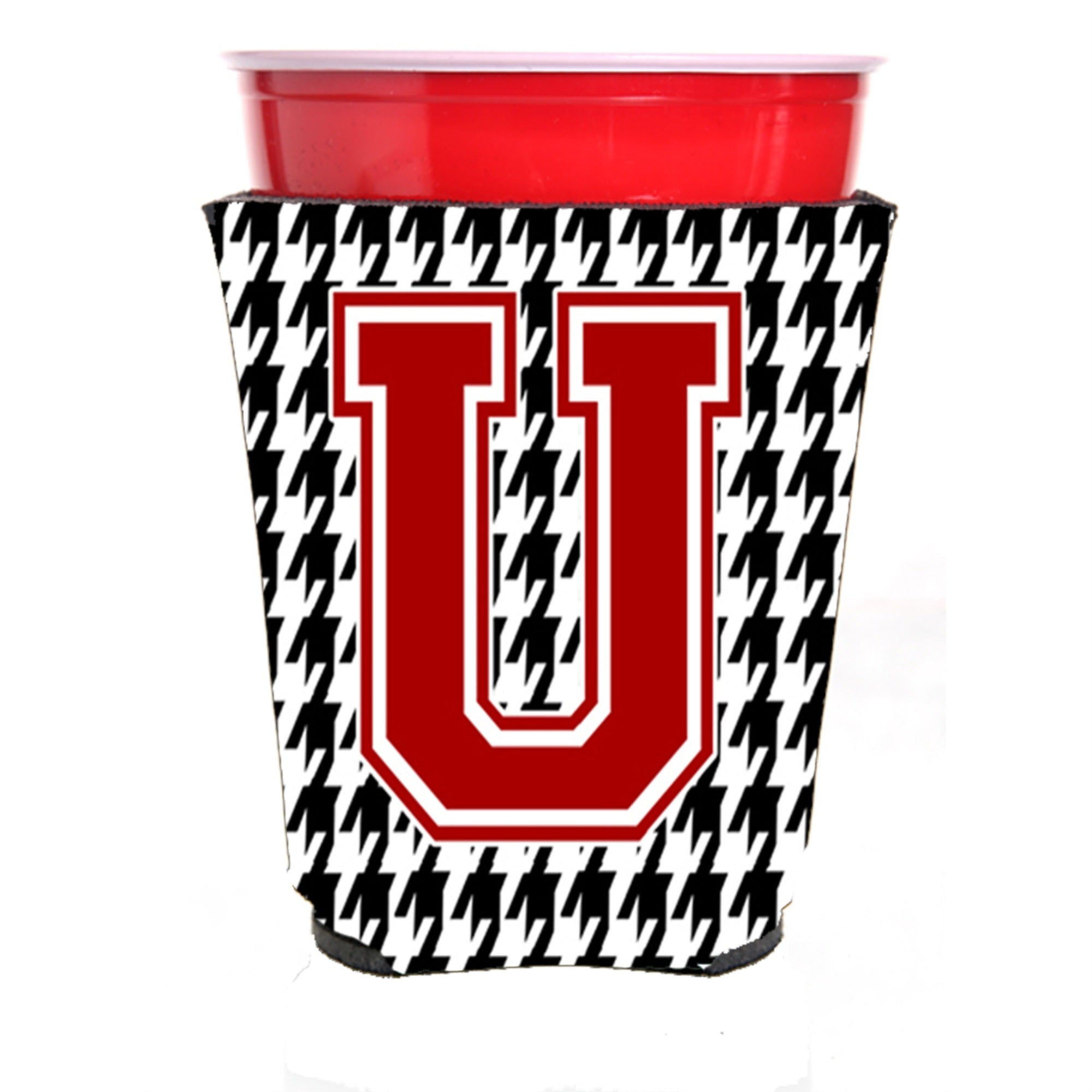 Monogram - Houndstooth  Initial  U Red Solo Cup Beverage Insulator Hugger Cj1021U-Rsc