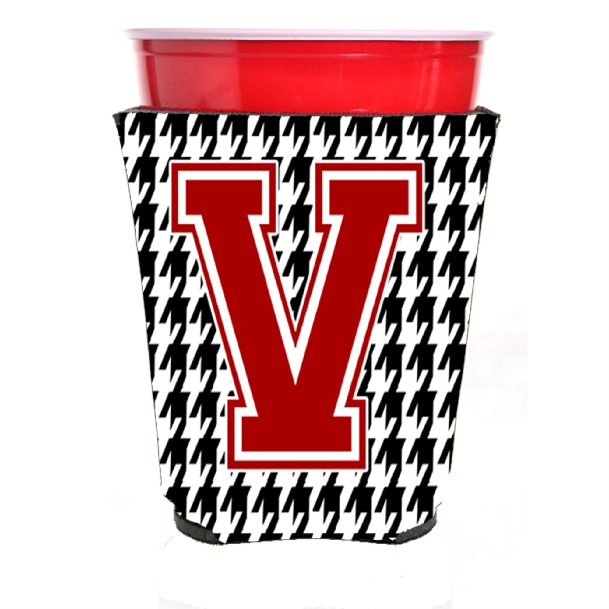 Monogram - Houndstooth  Initial  V Red Solo Cup Beverage Insulator Hugger Cj1021V-Rsc