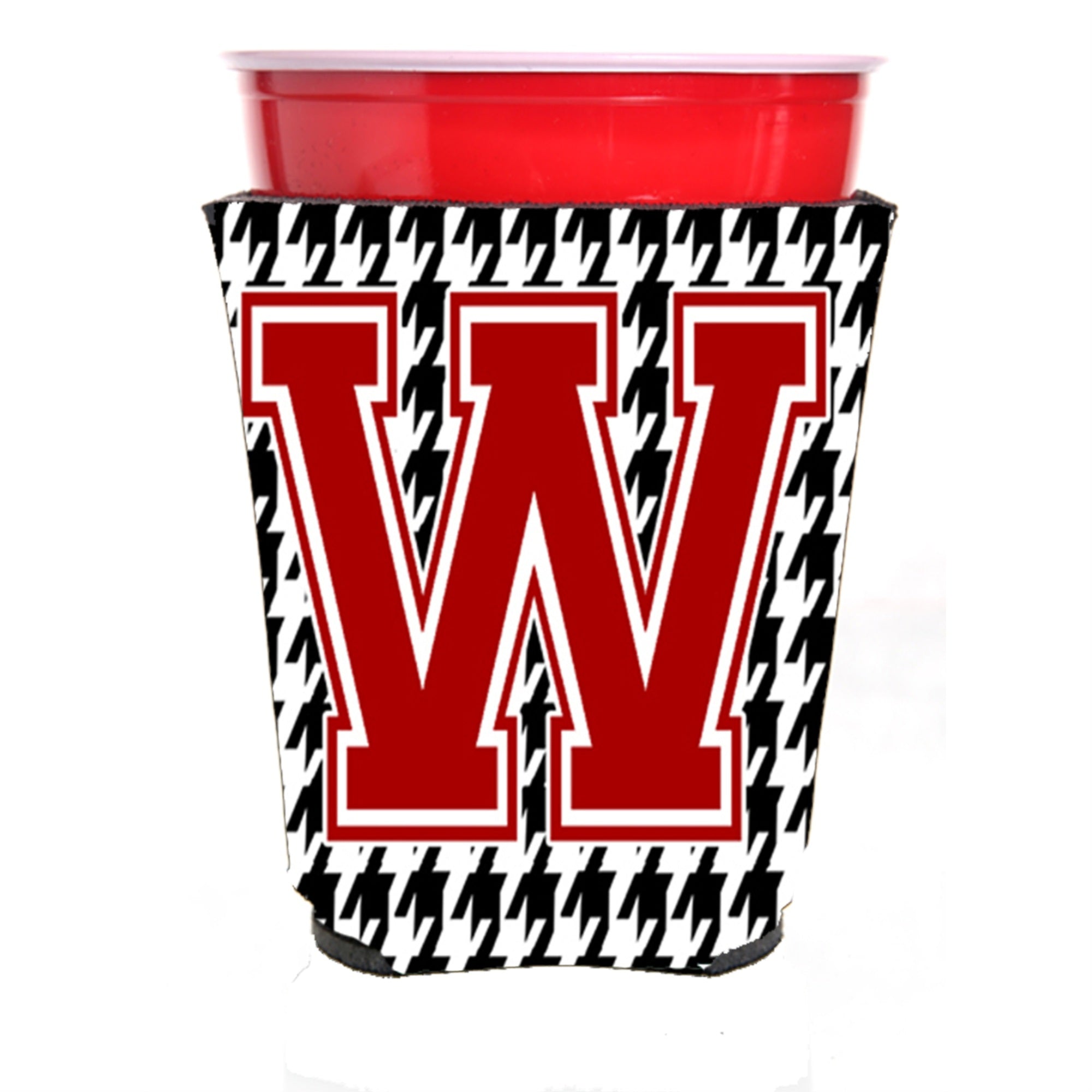 Monogram - Houndstooth  Initial  W Red Solo Cup Beverage Insulator Hugger Cj1021W-Rsc