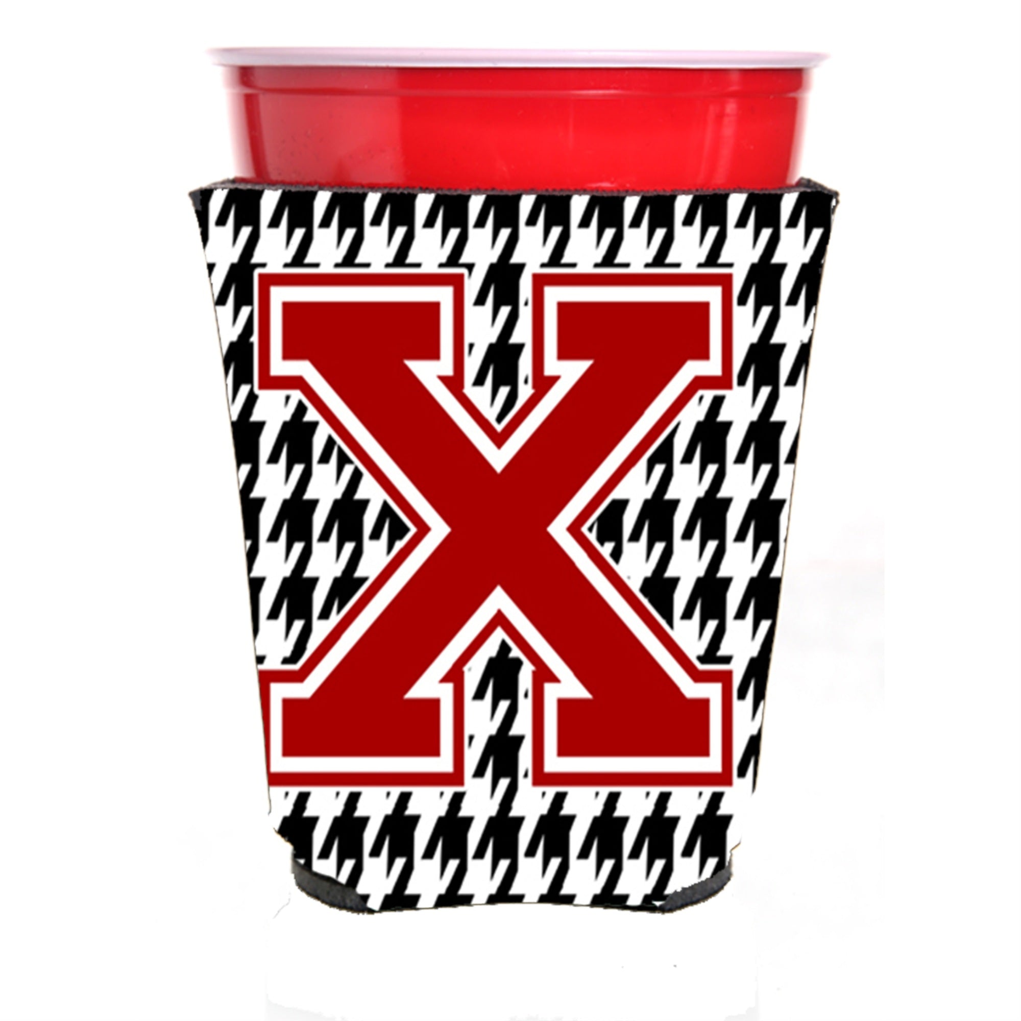 Monogram - Houndstooth  Initial  X Red Solo Cup Beverage Insulator Hugger Cj1021X-Rsc