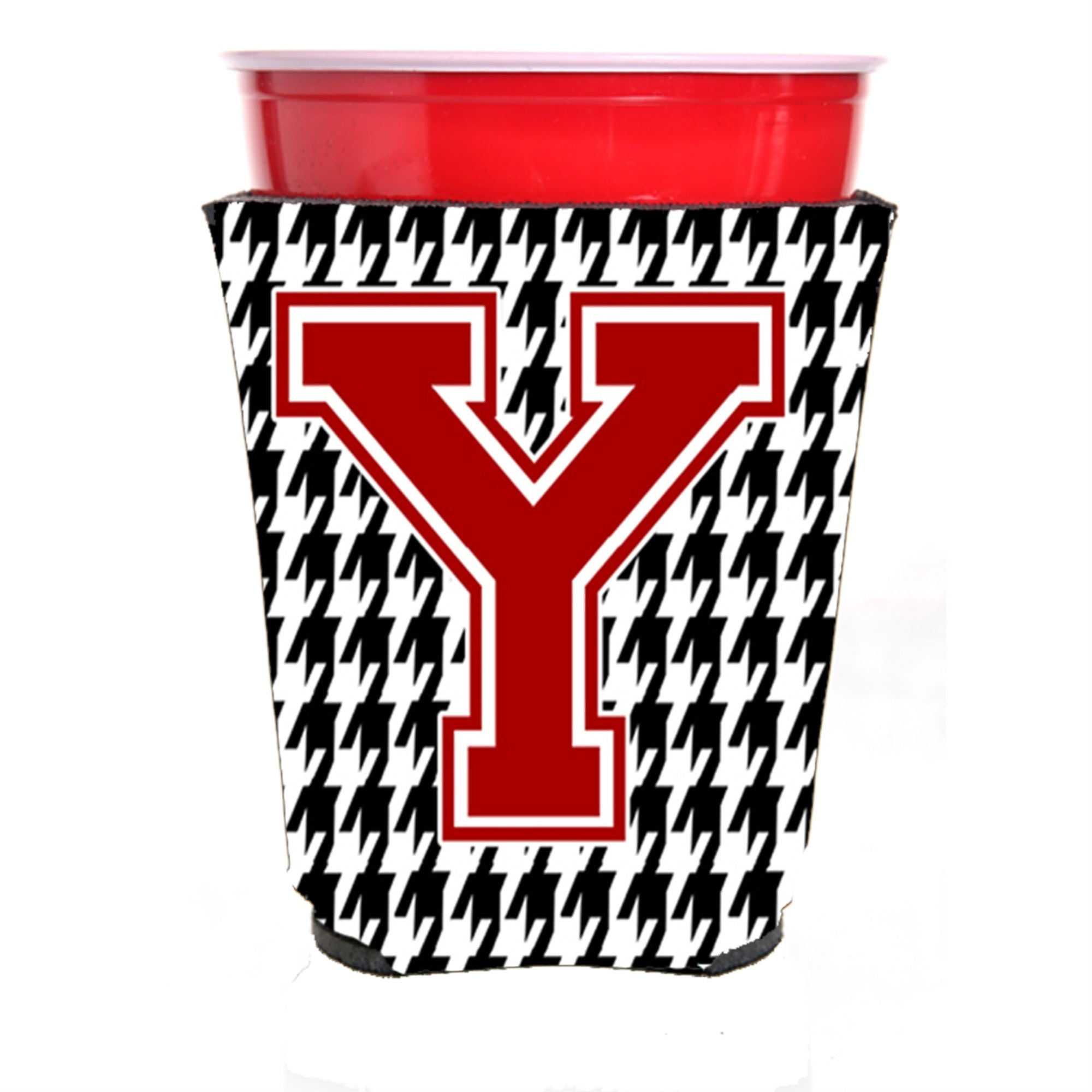 Monogram - Houndstooth  Initial  Y Red Solo Cup Beverage Insulator Hugger Cj1021Y-Rsc