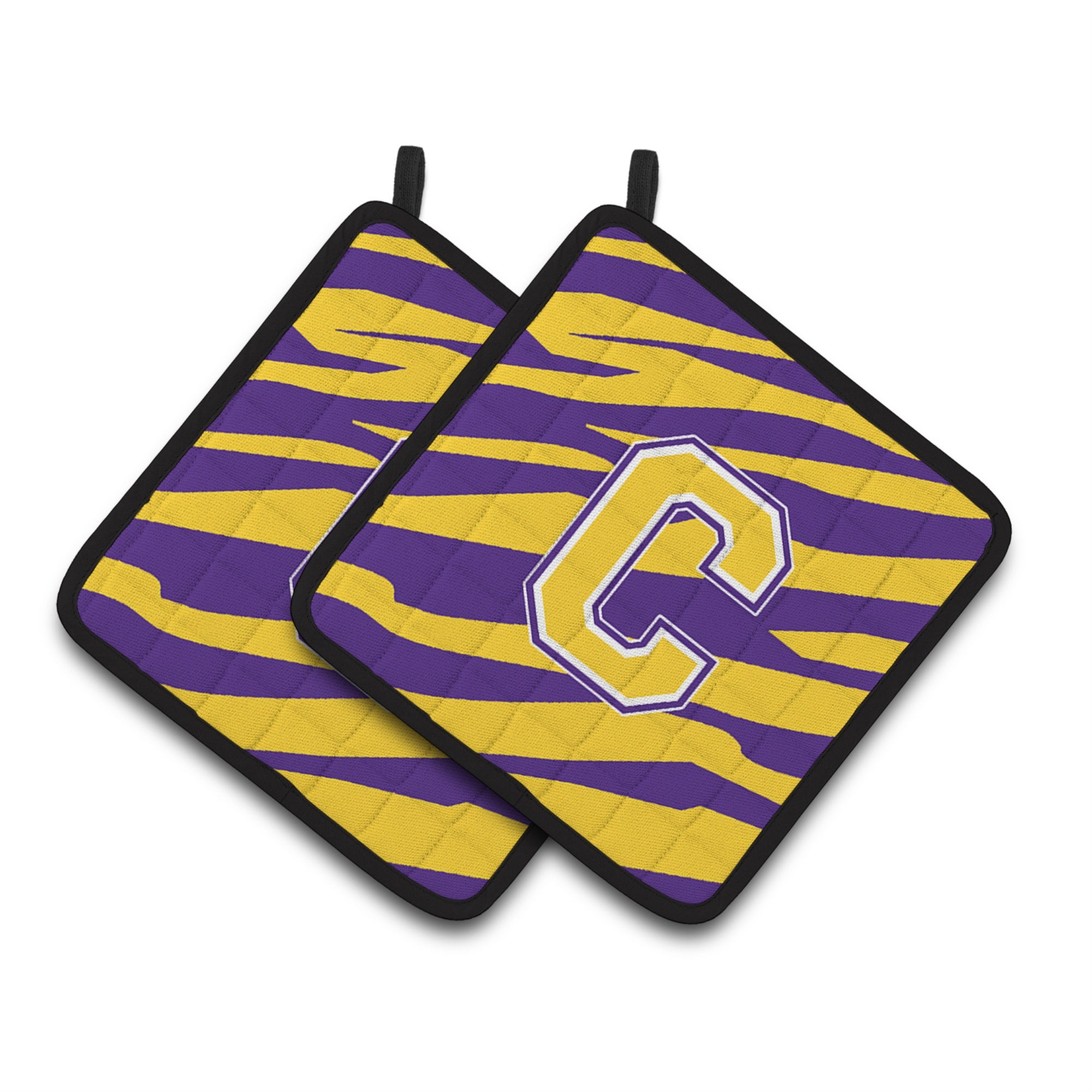'Caroline'S Treasures Cj1022-Cpthd Letter C Monogram With Tiger Stripes Pot Holders (1 Pair), 7.5'''' X 7.5'''', Purple/Gold''