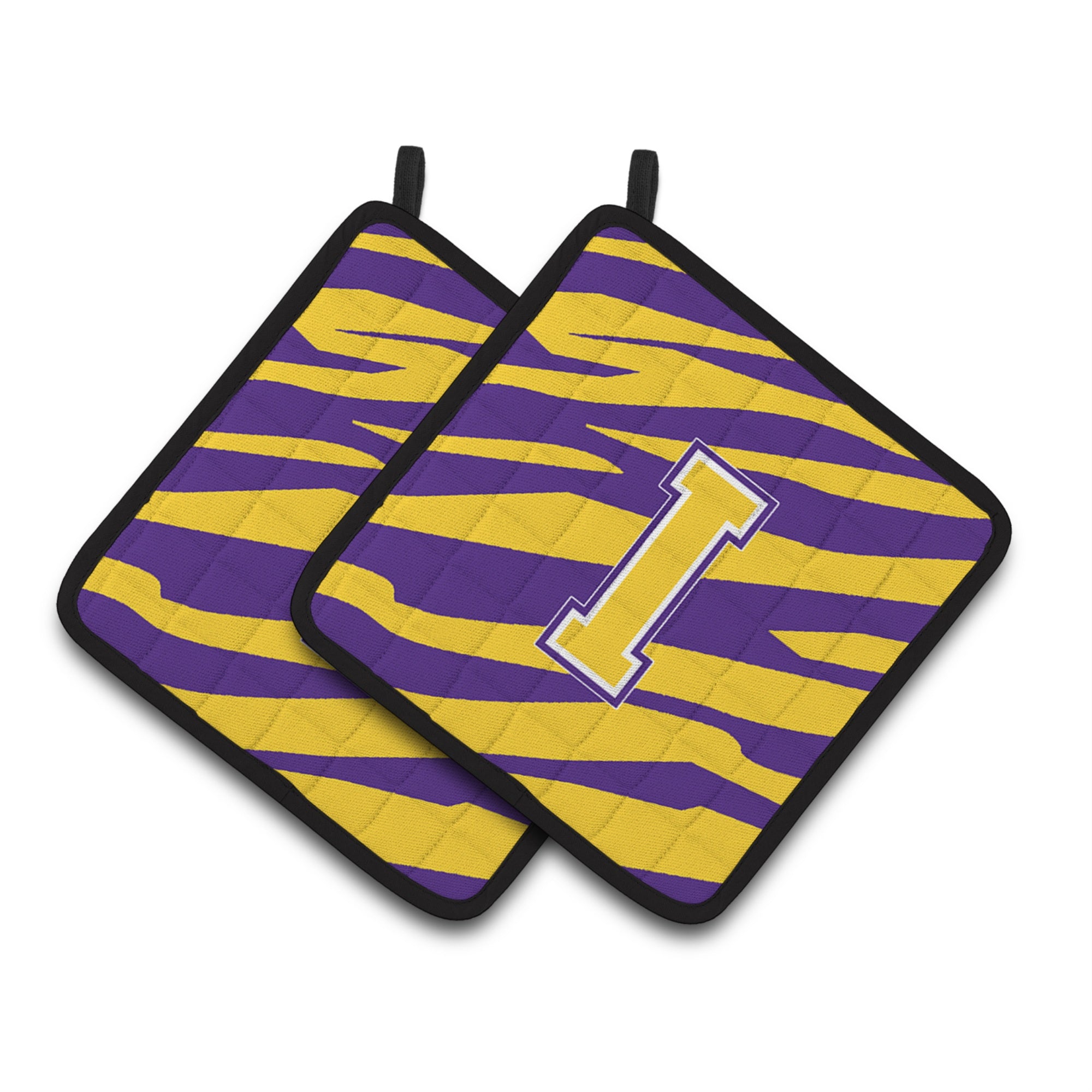 'Caroline'S Treasures Letter I Monogram - Tiger Stripe - Purple Gold Pair Of Pot Holders Cj1022-Ipthd, 7.5Hx7.5W, Multicolor''