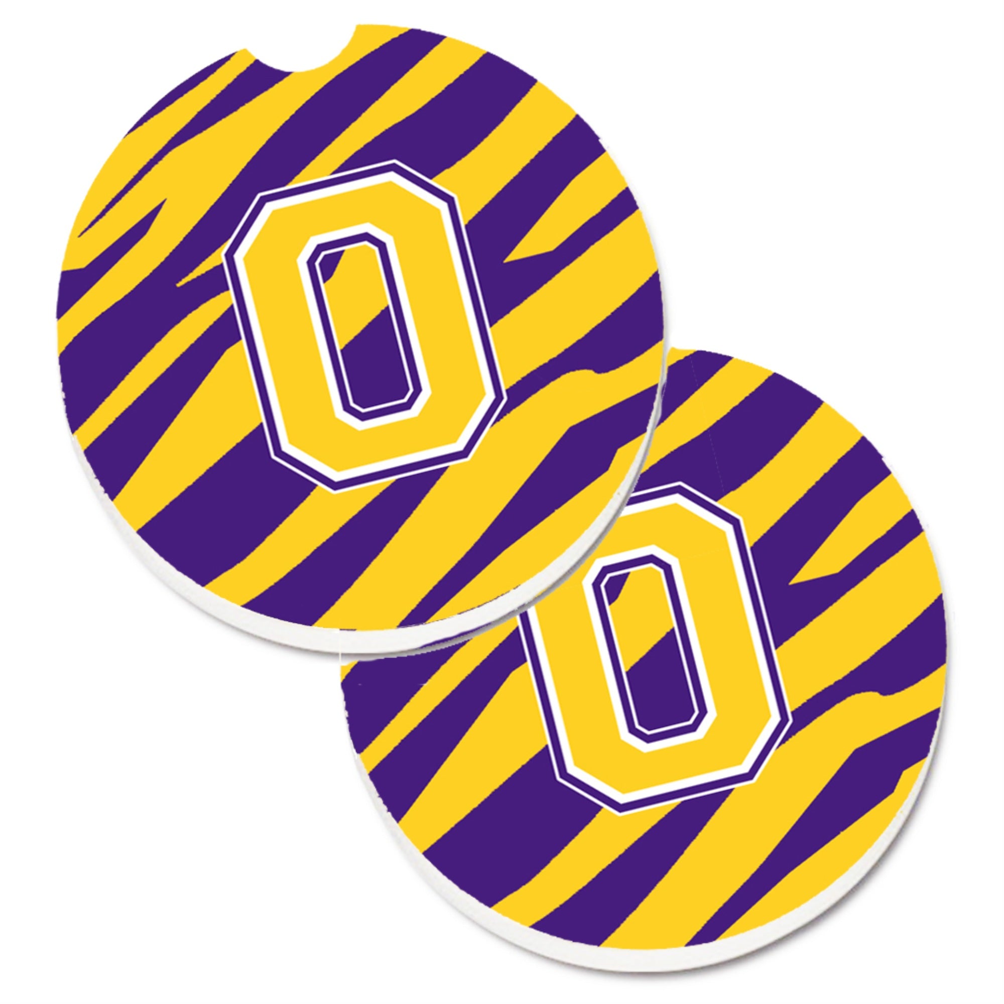 'Caroline'S Treasures Letter O Monogram - Tiger Stripe - Purple Gold Set Of 2 Cup Holder Car Coasters Cj1022-Ocarc, 2.56, Multi