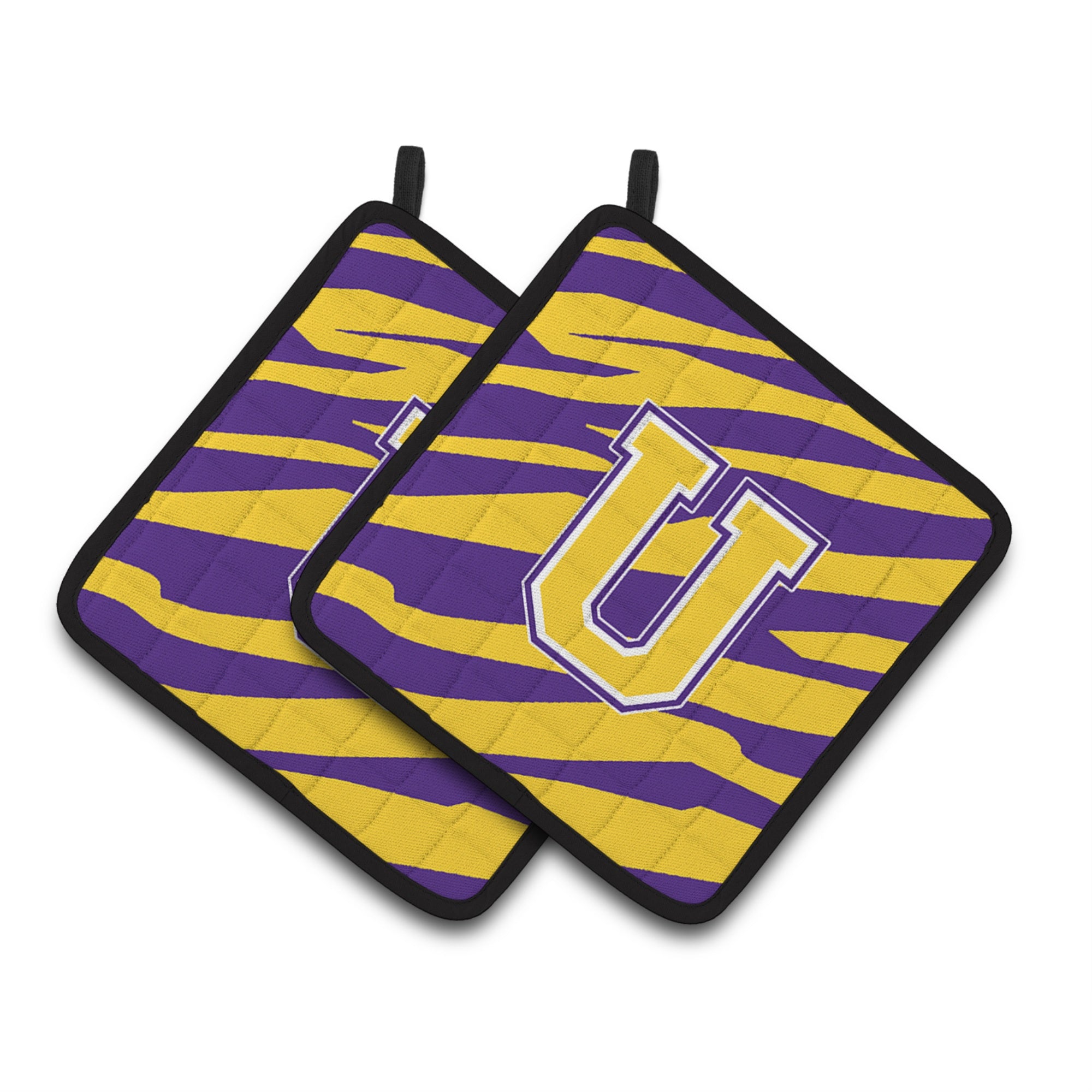'Caroline'S Treasures Letter U Monogram - Tiger Stripe - Purple Gold Pair Of Pot Holders Cj1022-Upthd, 7.5Hx7.5W, Multicolor''