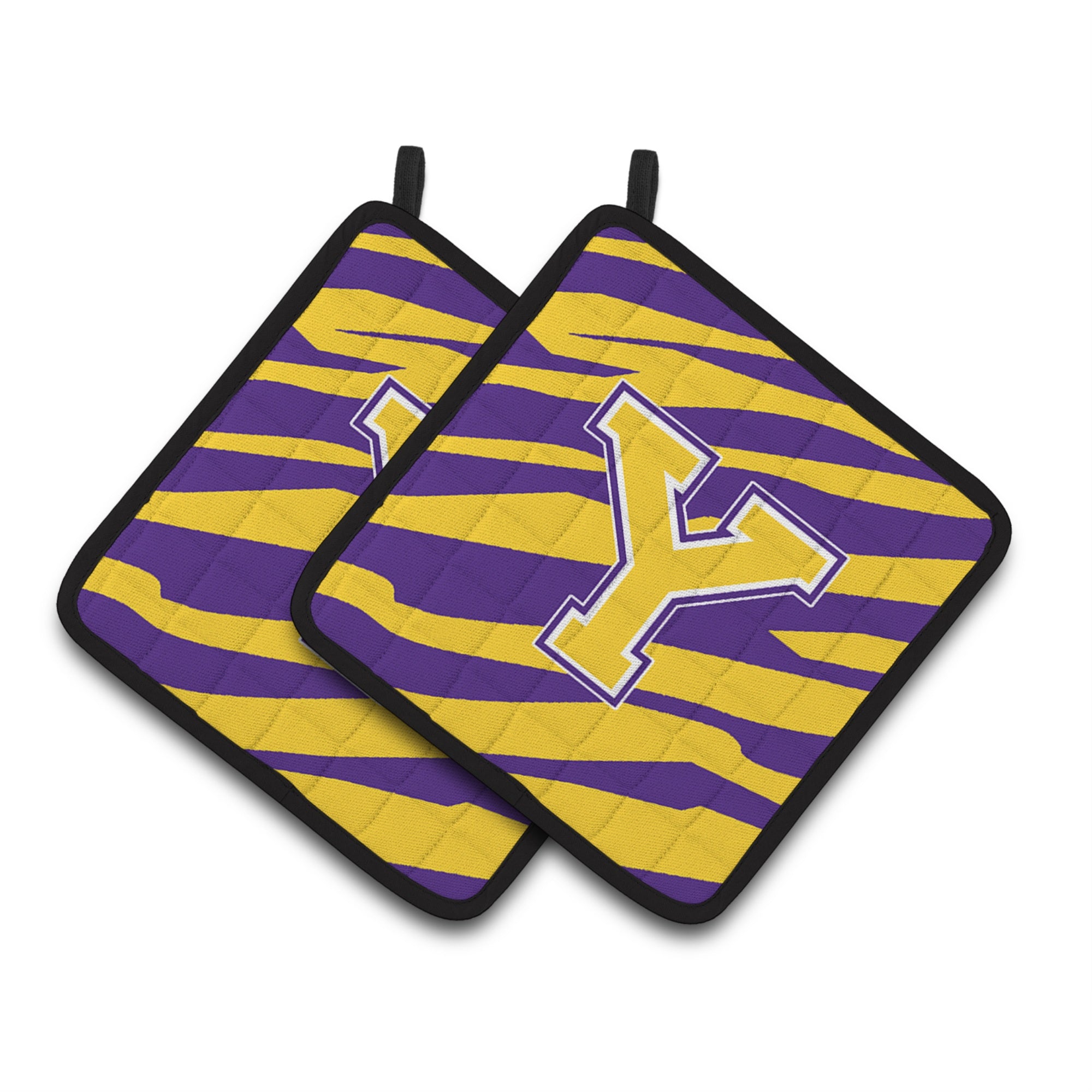 'Caroline'S Treasures Letter Y Monogram - Tiger Stripe - Purple Gold Pair Of Pot Holders Cj1022-Ypthd, 7.5Hx7.5W, Multicolor''