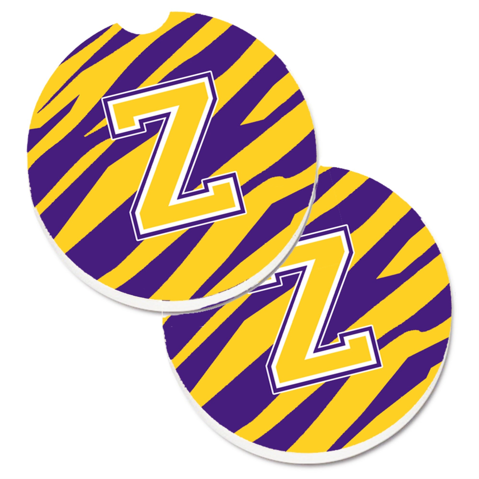 'Caroline'S Treasures Letter Z Monogram - Tiger Stripe - Purple Gold Set Of 2 Cup Holder Car Coasters Cj1022-Zcarc, 2.56, Multi