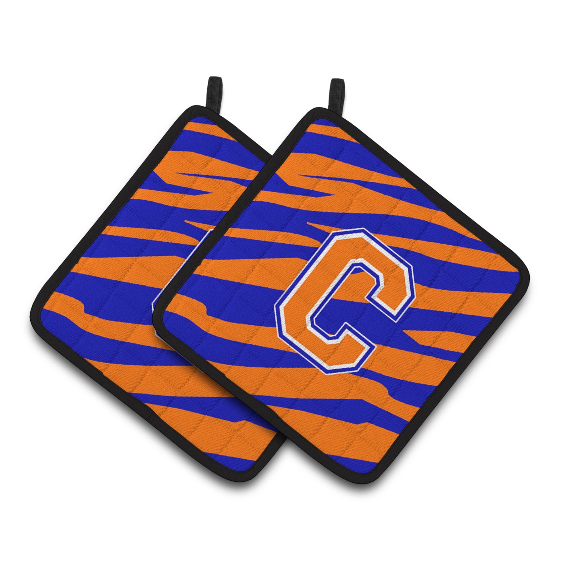 'Caroline'S Treasures Monogram Initial C Tiger Stripe - Blue Orange Pair Of Pot Holders Cj1023-Cpthd, 7.5Hx7.5W, Multicolor''