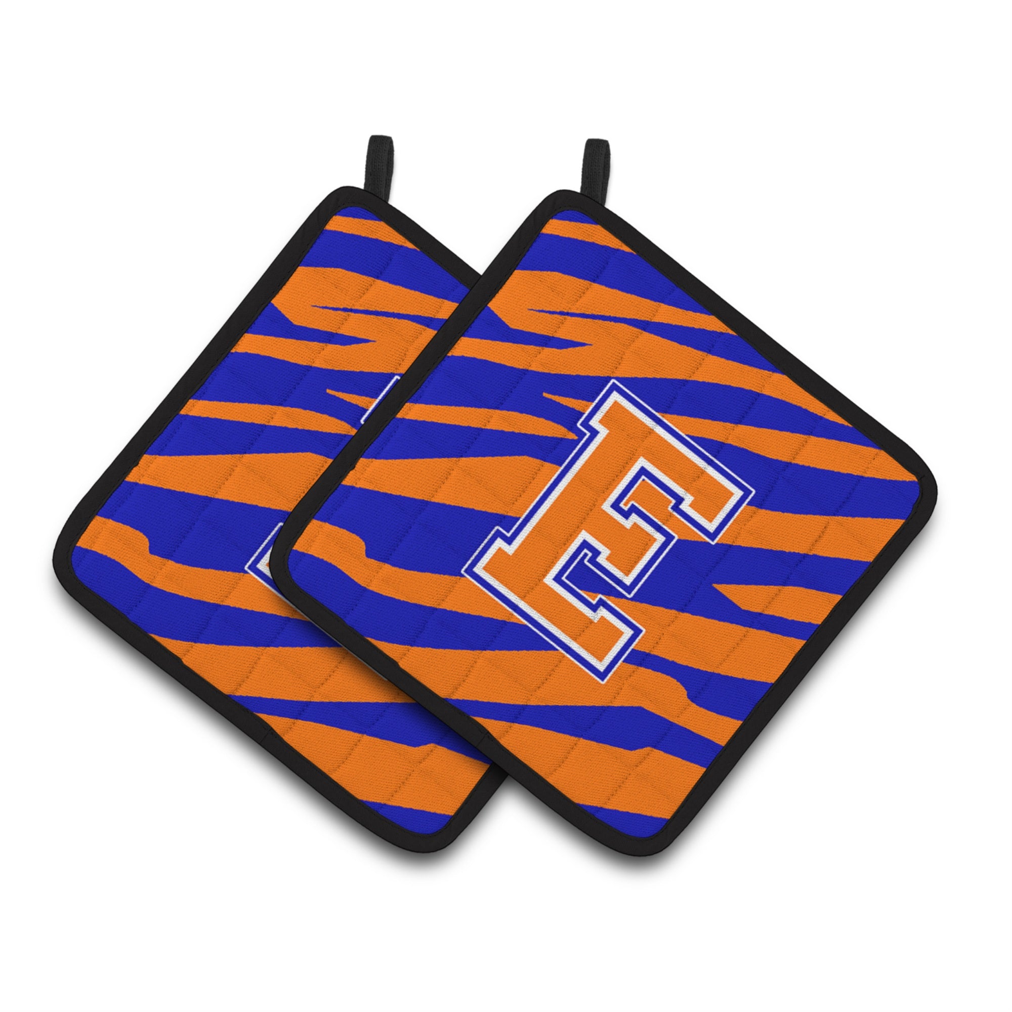 'Caroline'S Treasures Monogram Initial E Tiger Stripe - Blue Orange Pair Of Pot Holders Cj1023-Epthd, 7.5Hx7.5W, Multicolor''