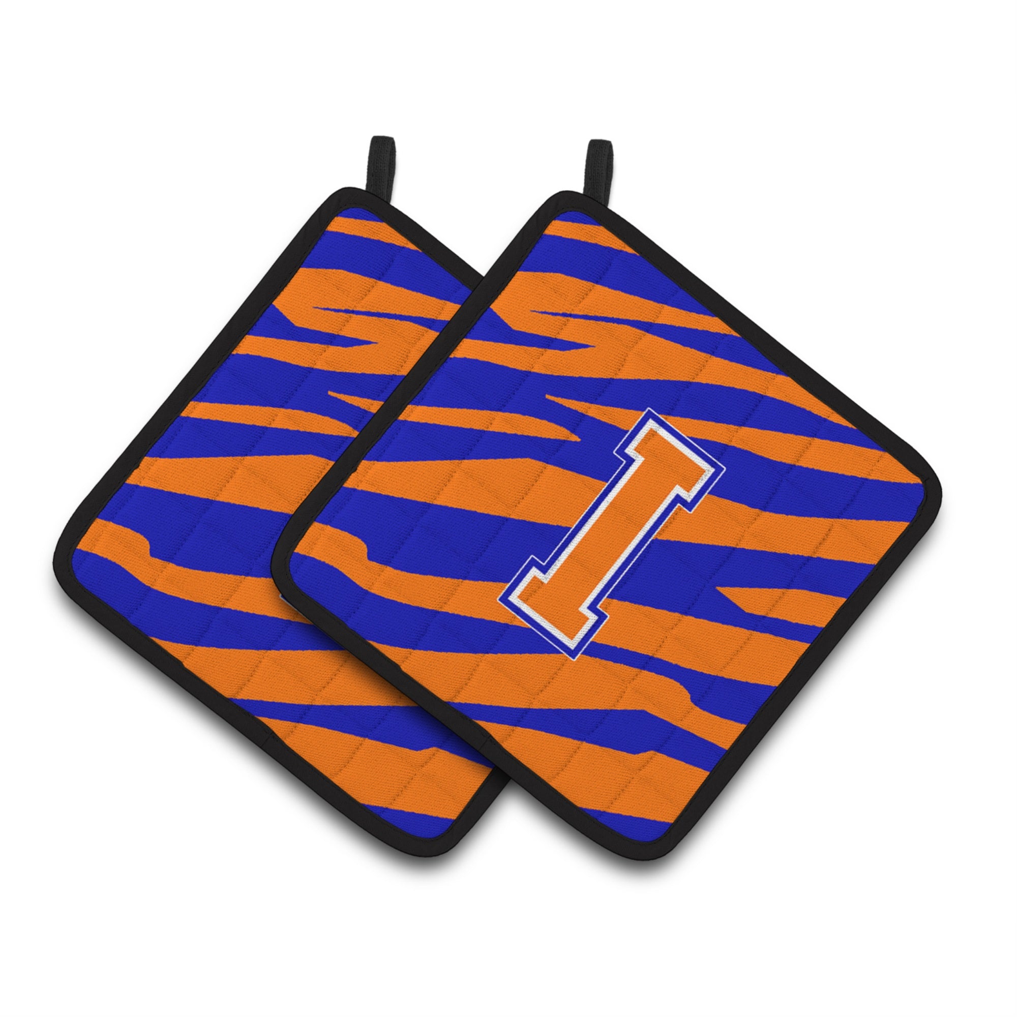 'Caroline'S Treasures Monogram Initial I Tiger Stripe - Blue Orange Pair Of Pot Holders Cj1023-Ipthd, 7.5Hx7.5W, Multicolor''