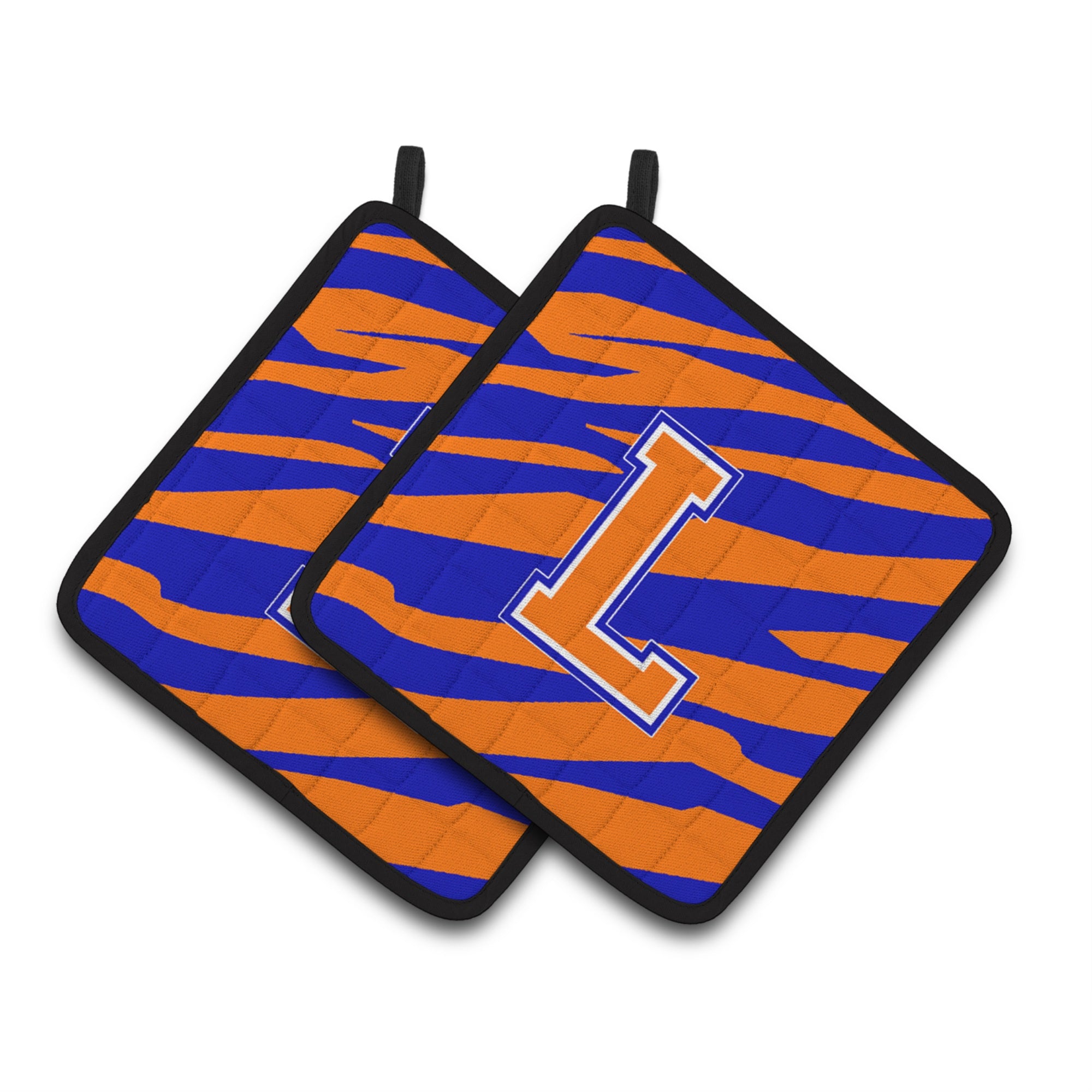 'Caroline'S Treasures Monogram Initial L Tiger Stripe - Blue Orange Pair Of Pot Holders Cj1023-Lpthd, 7.5Hx7.5W, Multicolor''
