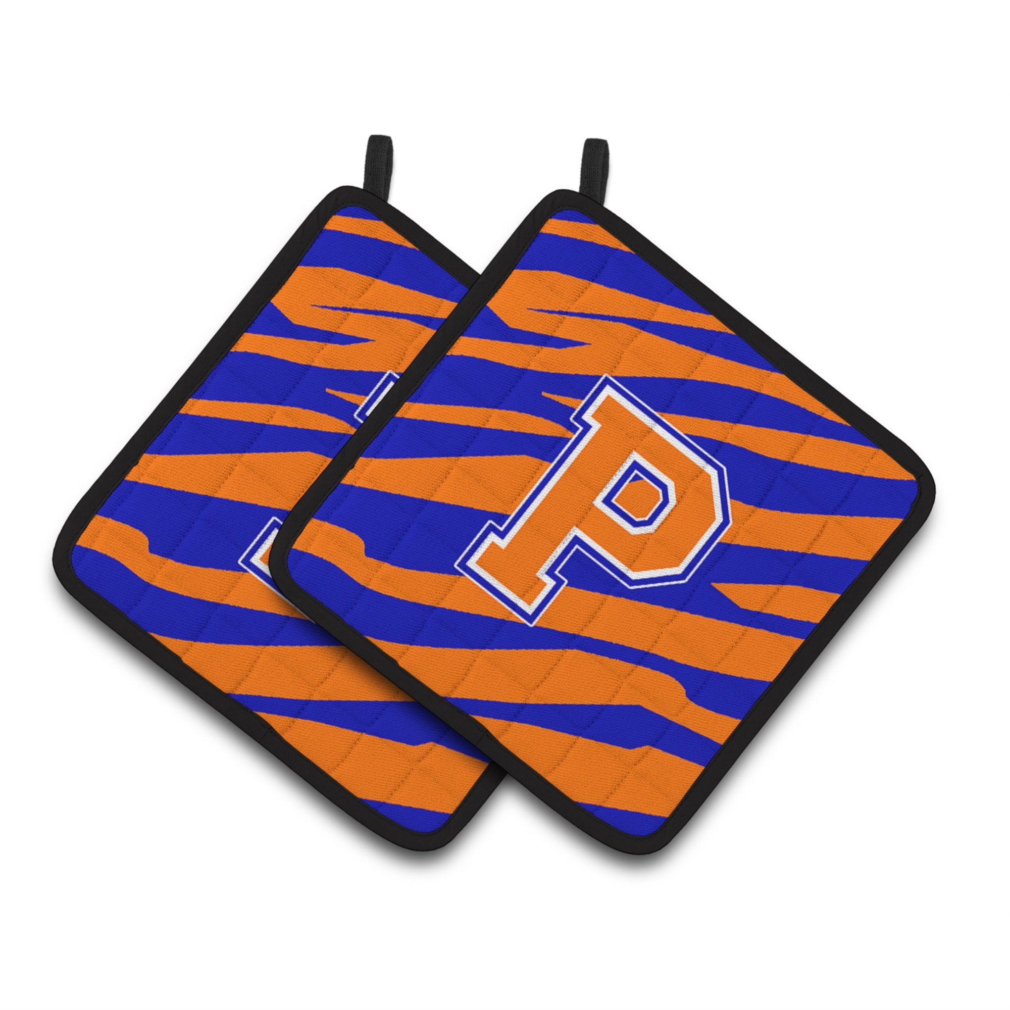 'Caroline'S Treasures Monogram Initial P Tiger Stripe - Blue Orange Pair Of Pot Holders Cj1023-Ppthd, 7.5Hx7.5W, Multicolor''