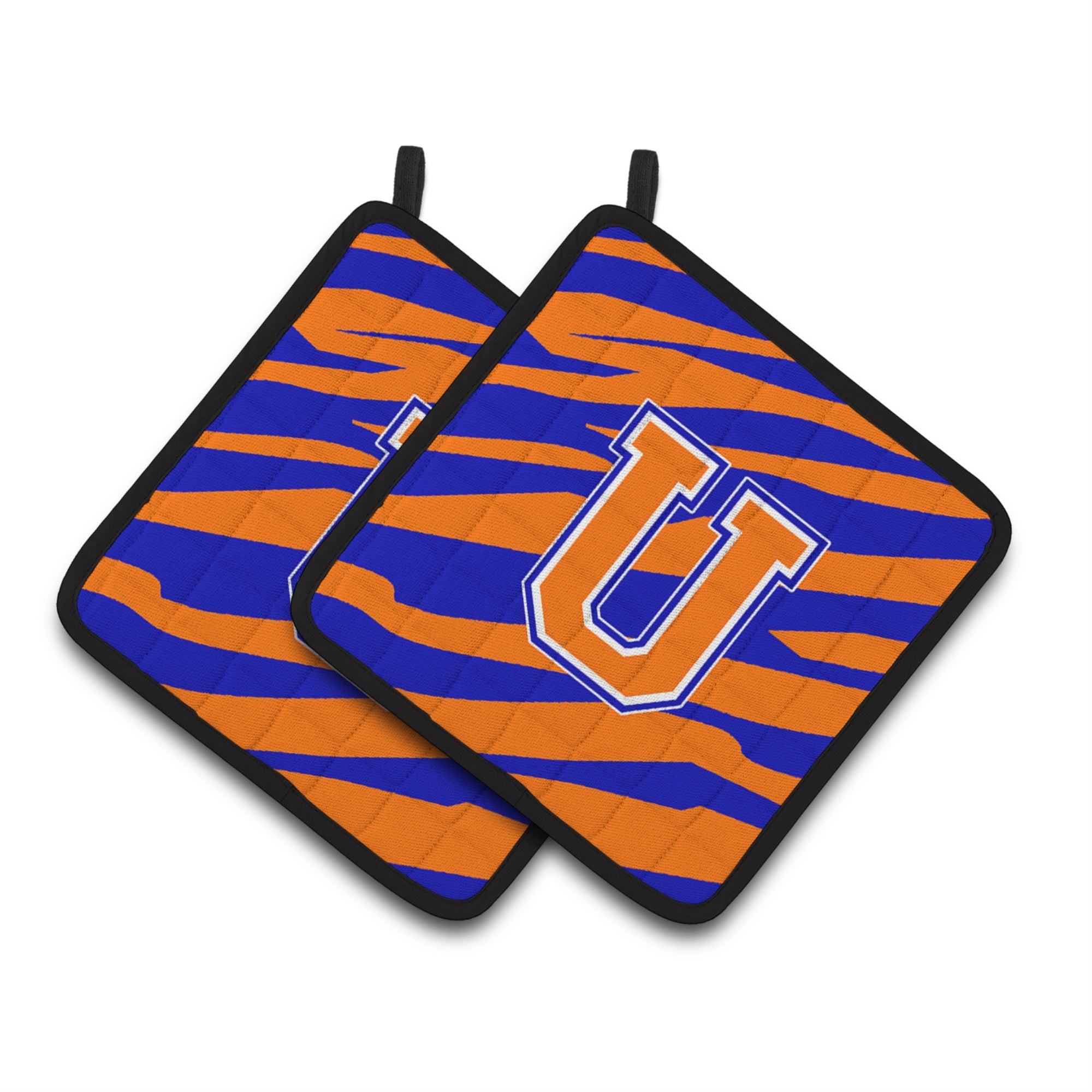 'Caroline'S Treasures Monogram Initial U Tiger Stripe - Blue Orange Pair Of Pot Holders Cj1023-Upthd, 7.5Hx7.5W, Multicolor''