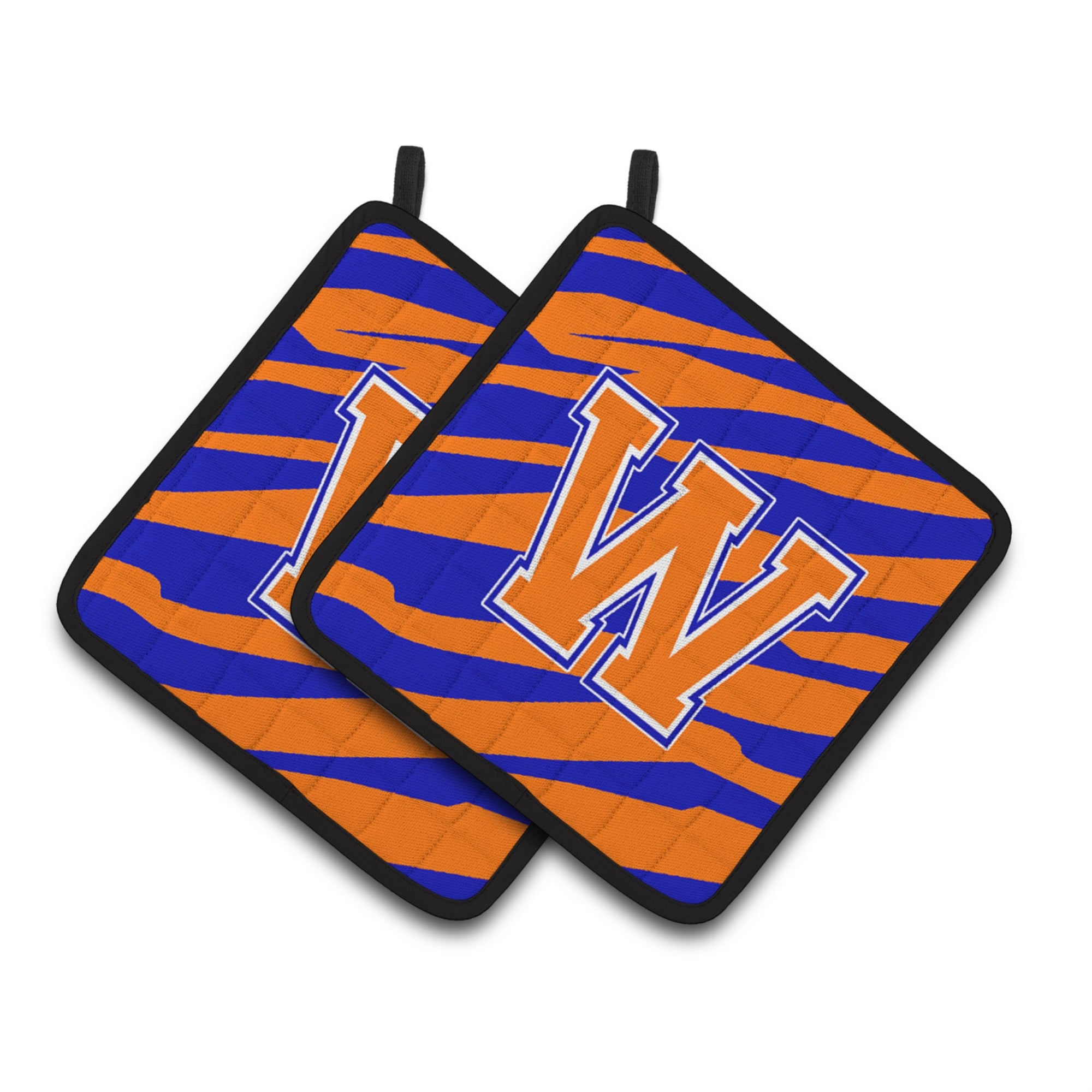 'Caroline'S Treasures Monogram Initial W Tiger Stripe - Blue Orange Pair Of Pot Holders Cj1023-Wpthd, 7.5Hx7.5W, Multicolor''