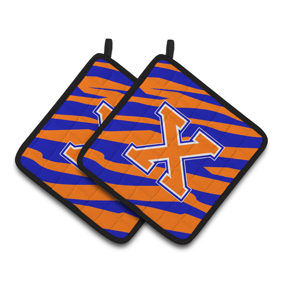 'Caroline'S Treasures Monogram Initial X Tiger Stripe - Blue Orange Pair Of Pot Holders Cj1023-Xpthd, 7.5Hx7.5W, Multicolor''