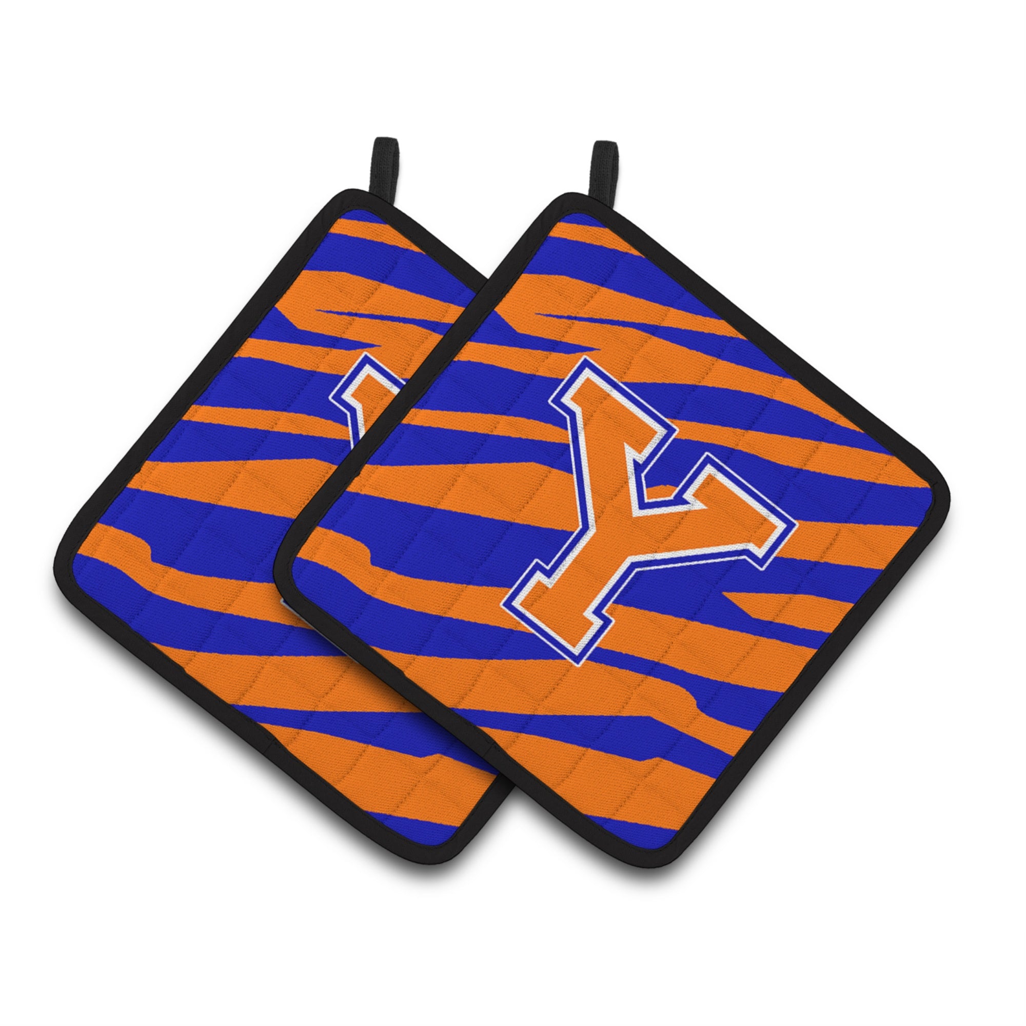 'Caroline'S Treasures Monogram Initial Y Tiger Stripe - Blue Orange Pair Of Pot Holders Cj1023-Ypthd, 7.5Hx7.5W, Multicolor''