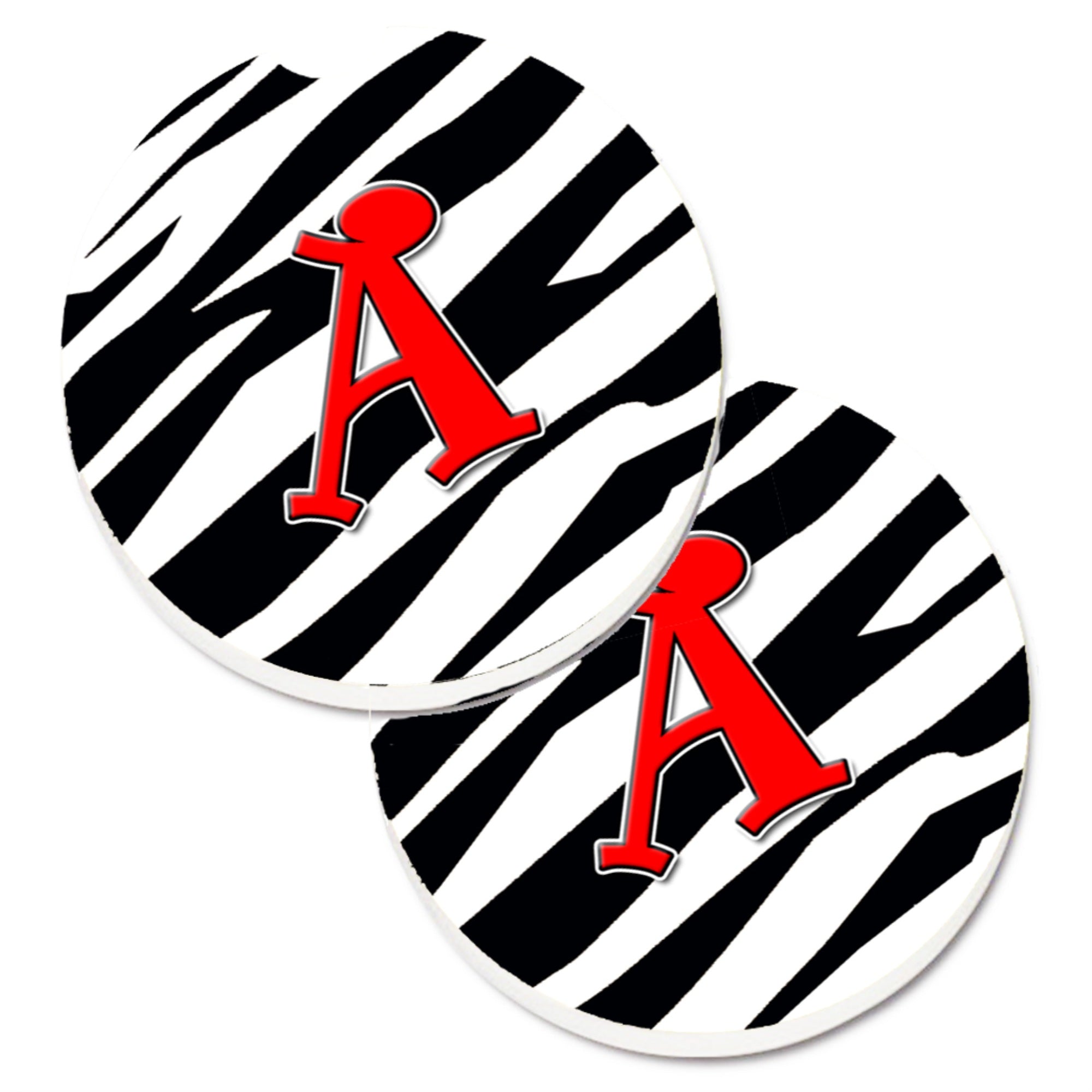 'Caroline'S Treasures Letter A Monogram - Zebra Stripe & Red Set Of 2 Cup Holder Car Coasters Cj1024-Acarc, 2.56, Multicolor''