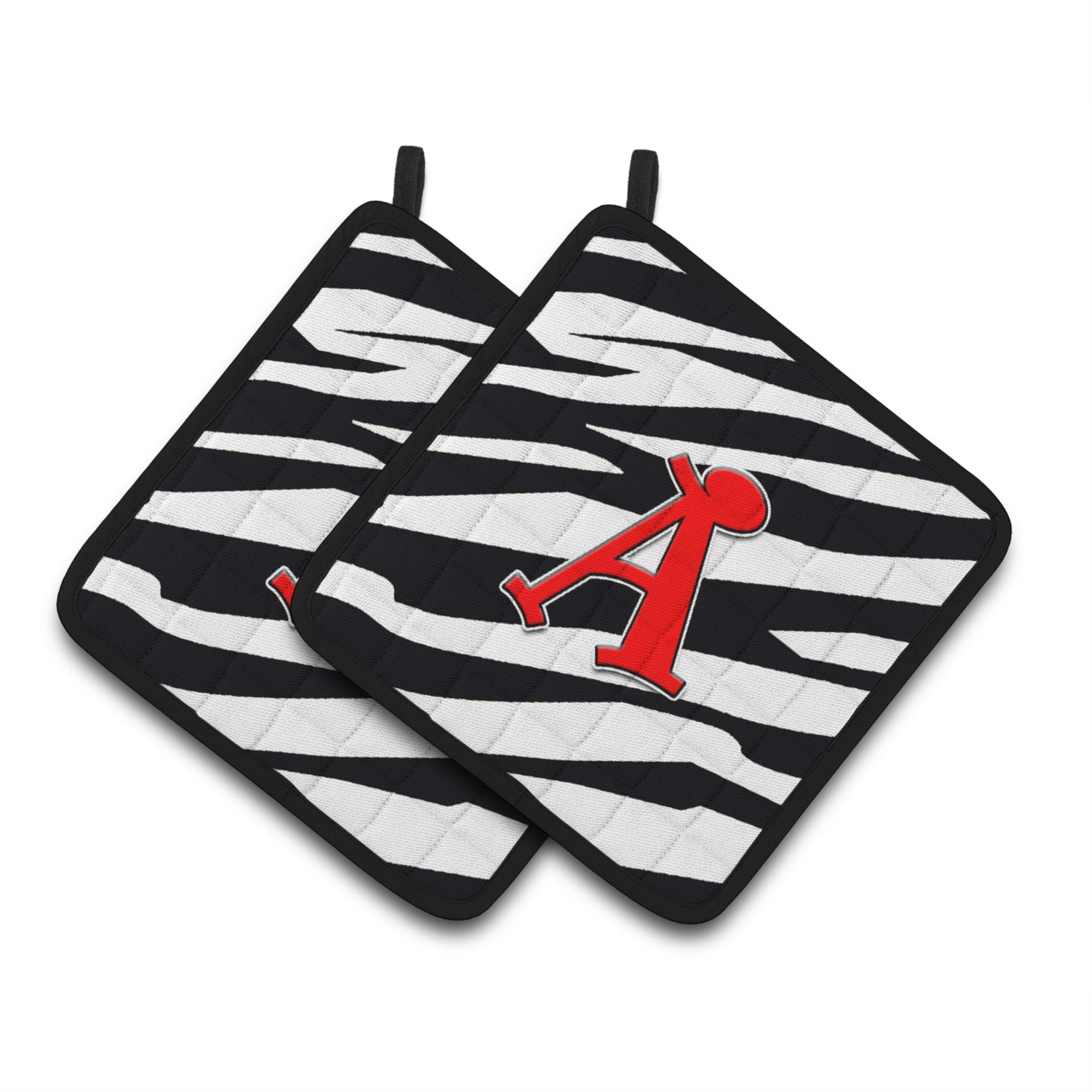 'Caroline'S Treasures Letter A Monogram - Zebra Stripe & Red Pair Of Pot Holders Cj1024-Apthd, 7.5Hx7.5W, Multicolor''