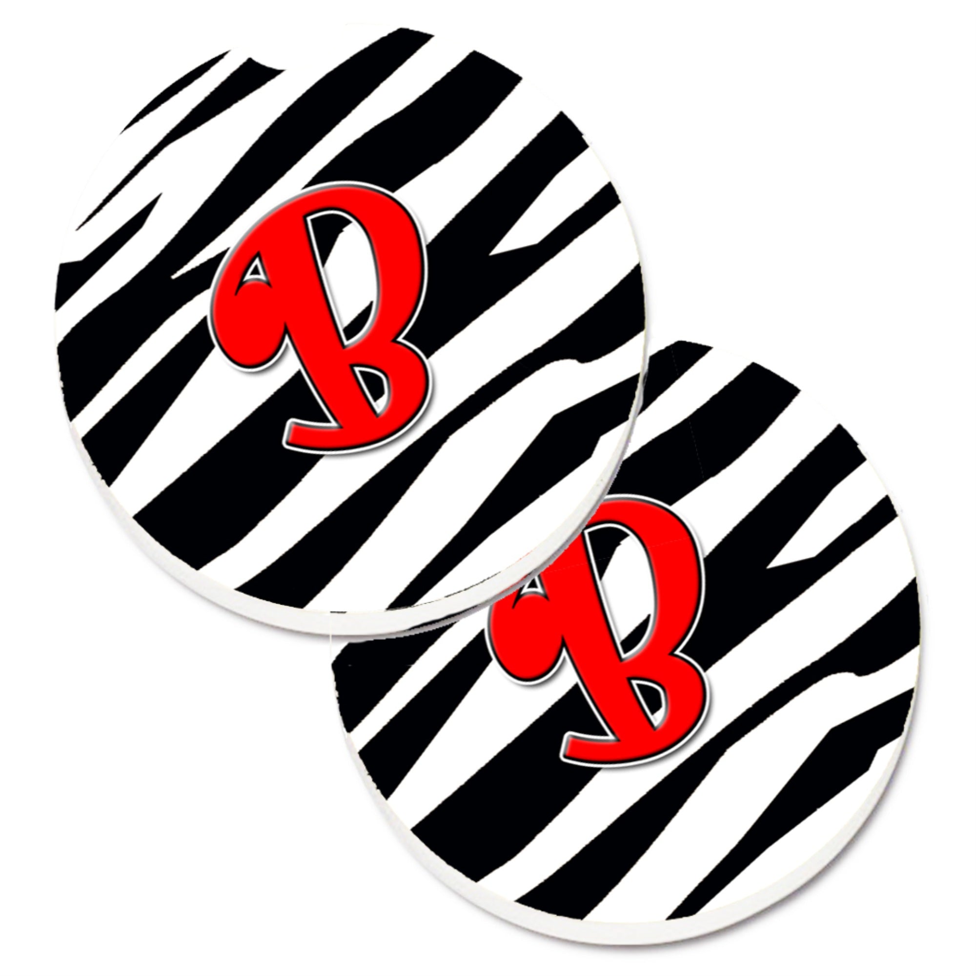 'Caroline'S Treasures Monogram Initial B Zebra Red Set Of 2 Cup Holder Car Coasters Cj1024-Bcarc, 2.56, Multicolor''