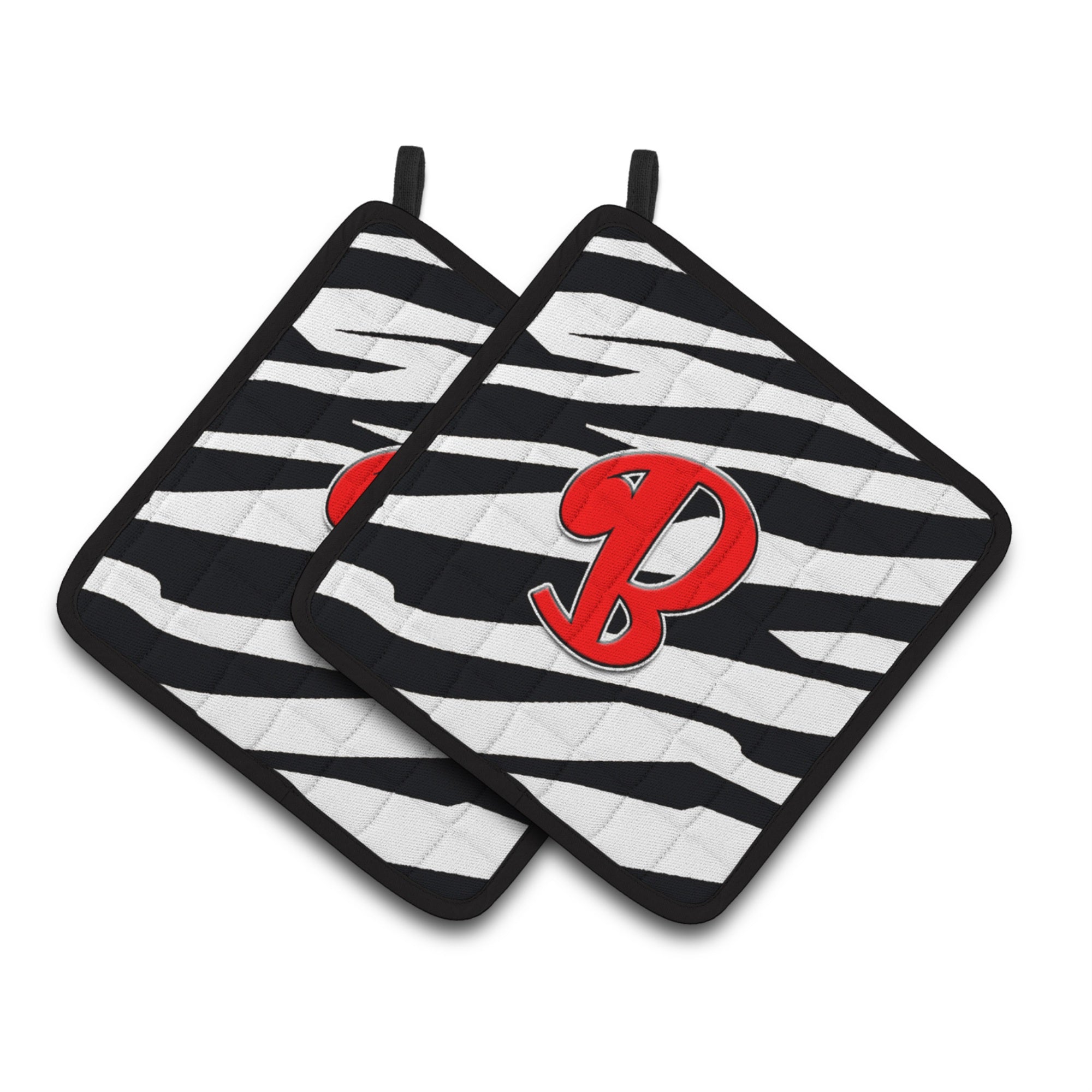 'Caroline'S Treasures Monogram Initial B Zebra Red Pair Of Pot Holders Cj1024-Bpthd, 7.5Hx7.5W, Multicolor''