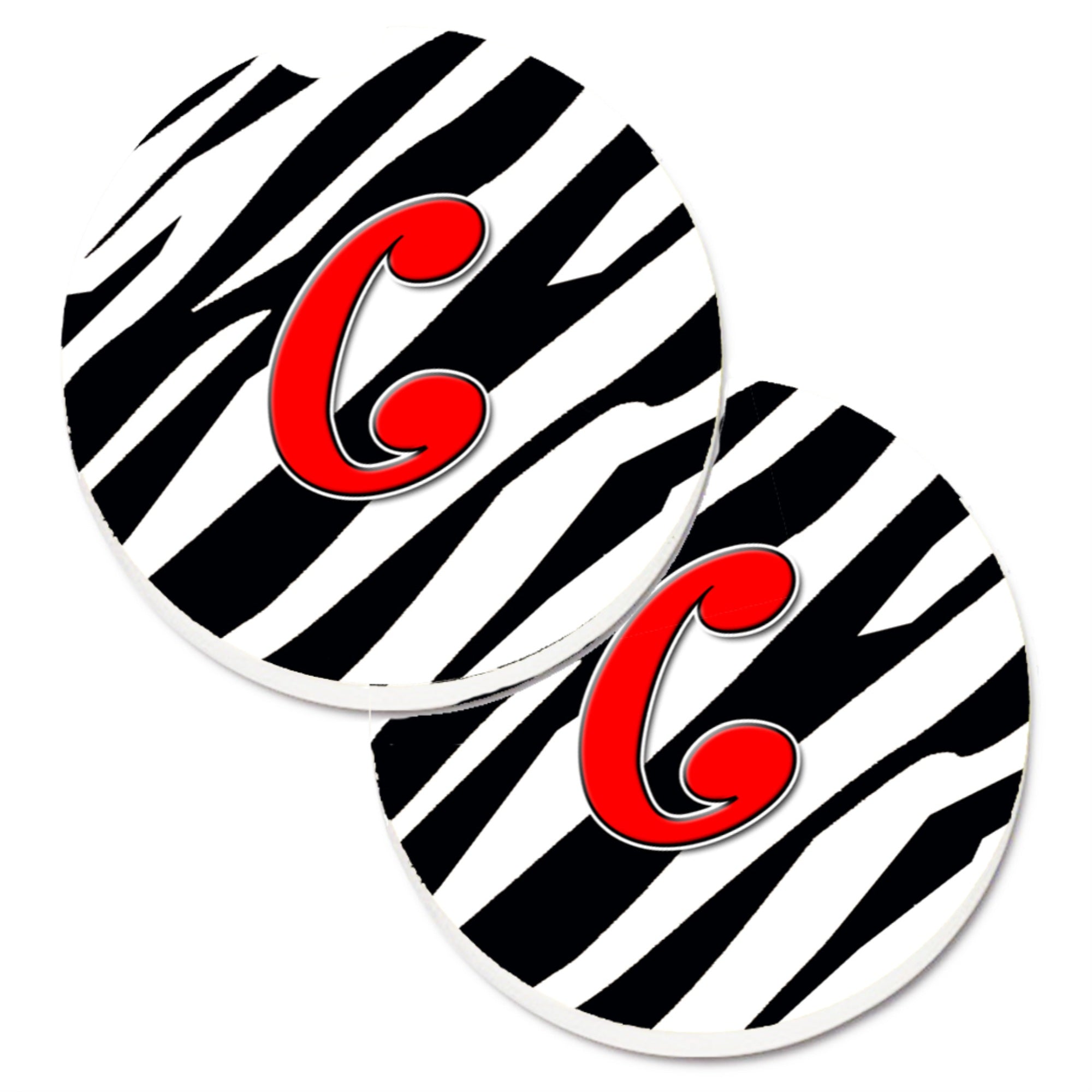 'Caroline'S Treasures Monogram Initial C Zebra Red Set Of 2 Cup Holder Car Coasters Cj1024-Ccarc, 2.56, Multicolor''