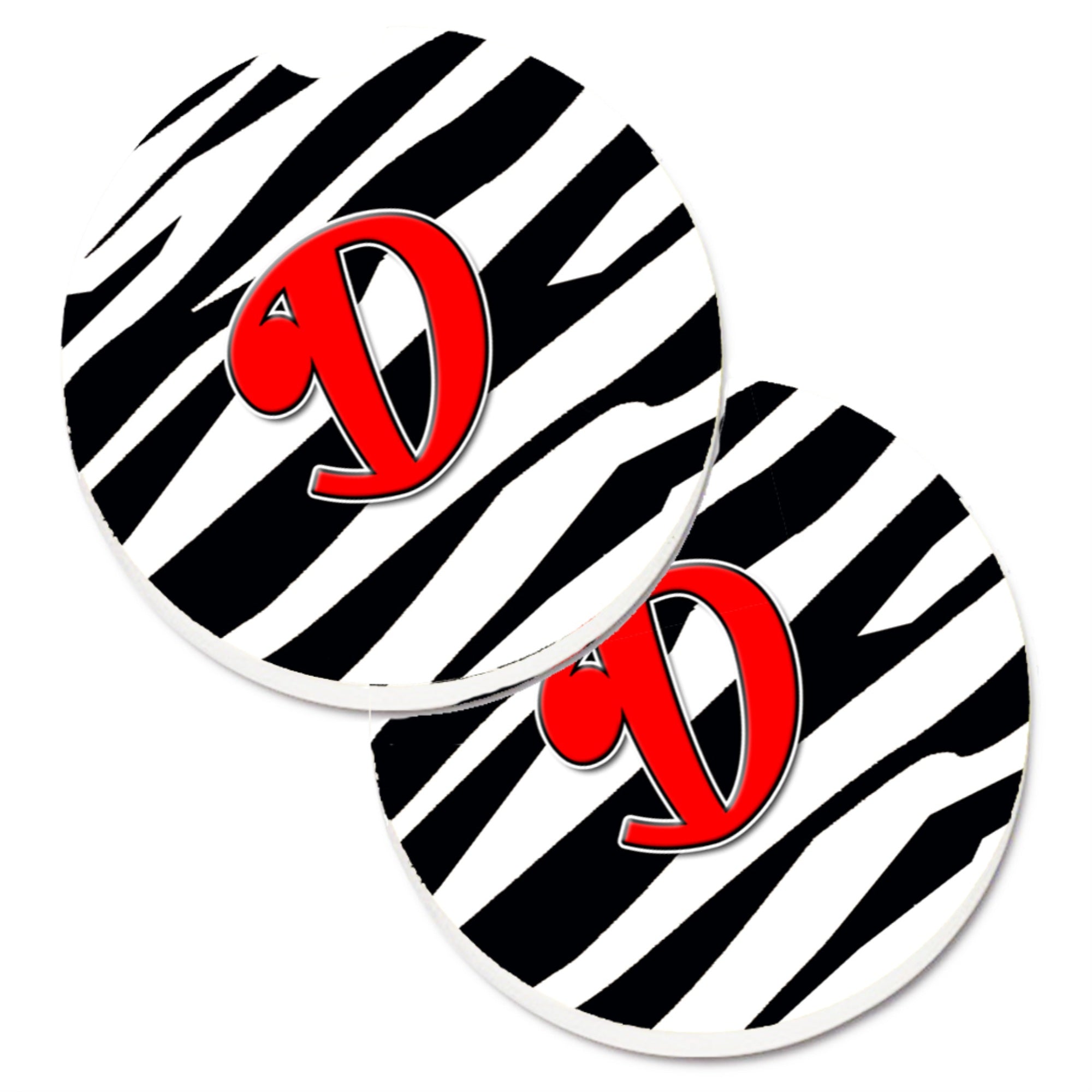 'Caroline'S Treasures Monogram Initial D Zebra Red Set Of 2 Cup Holder Car Coasters Cj1024-Dcarc, 2.56, Multicolor''