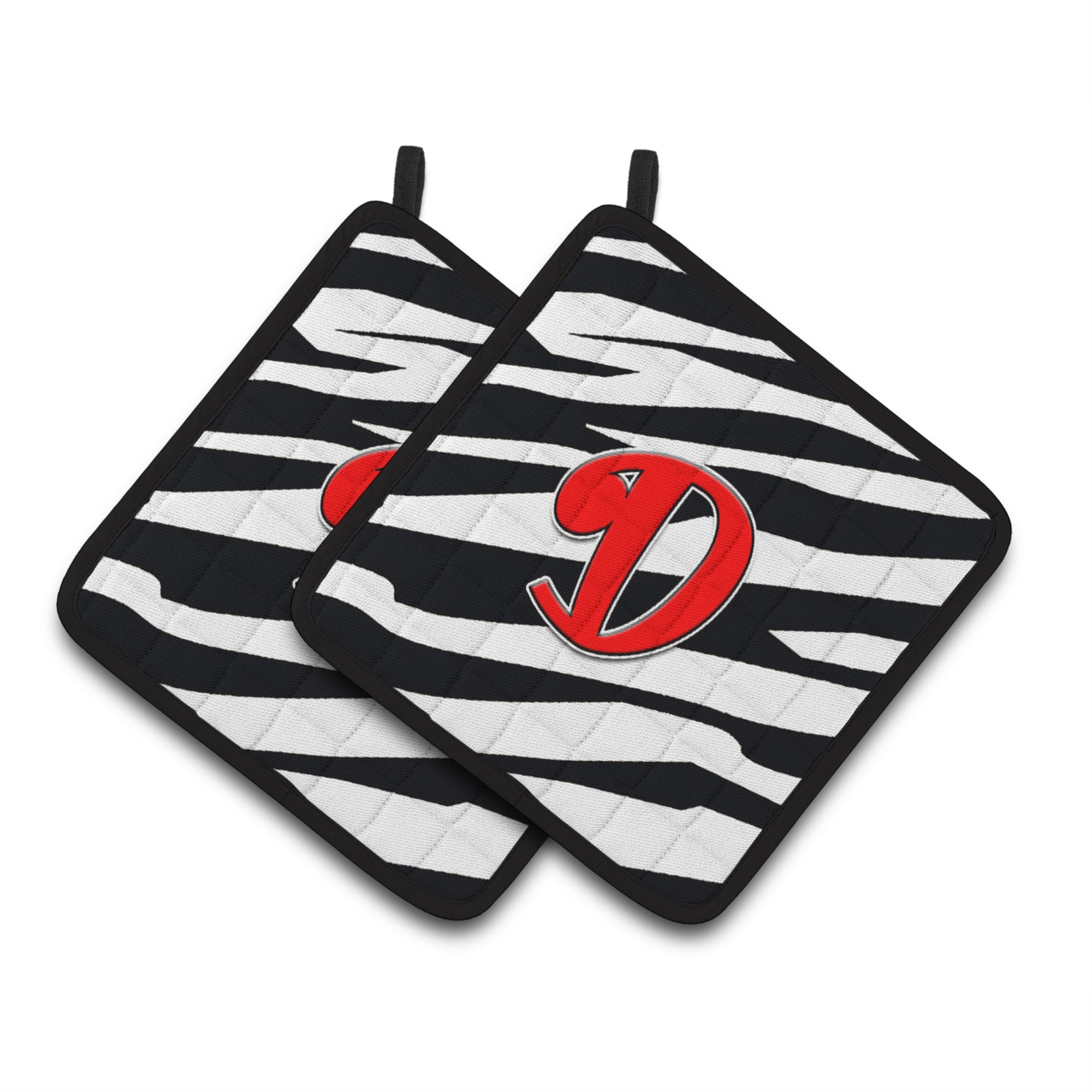 'Caroline'S Treasures Monogram Initial D Zebra Red Pair Of Pot Holders Cj1024-Dpthd, 7.5Hx7.5W, Multicolor''