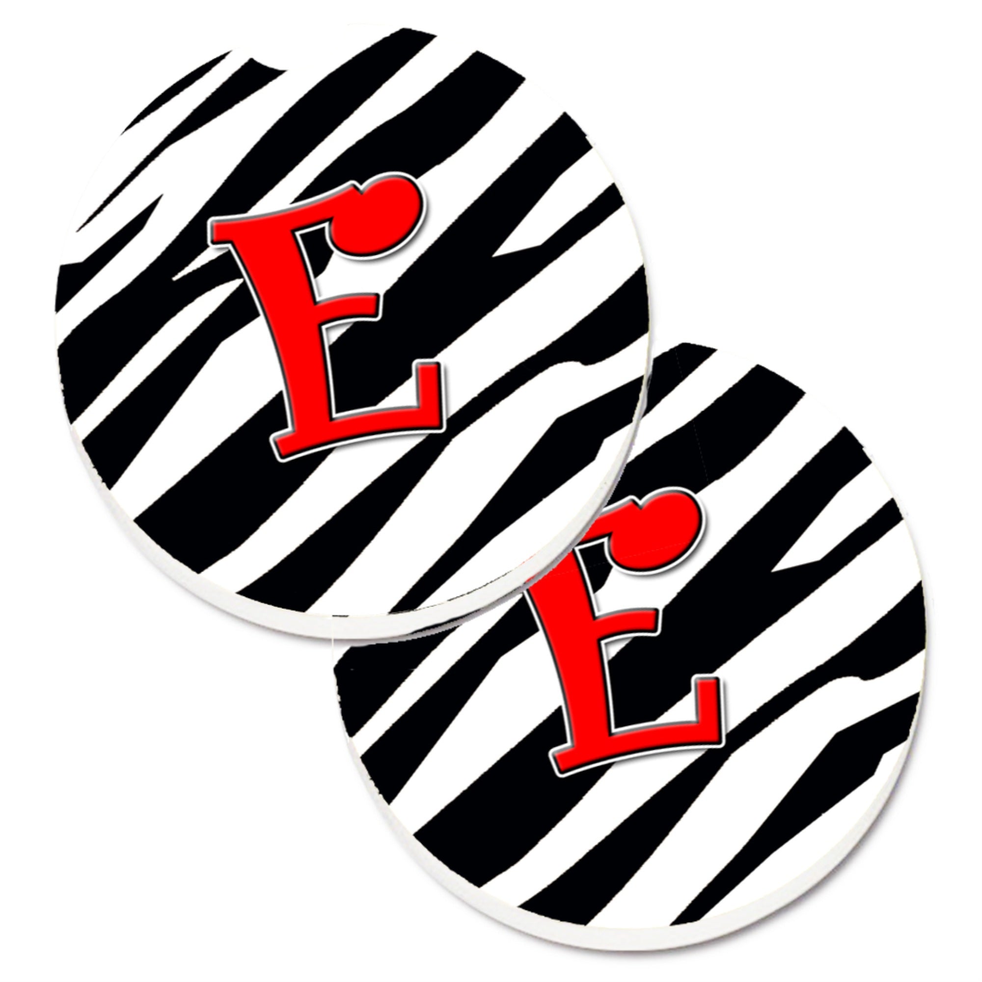 'Caroline'S Treasures Monogram Initial E Zebra Red Set Of 2 Cup Holder Car Coasters Cj1024-Ecarc, 2.56, Multicolor''