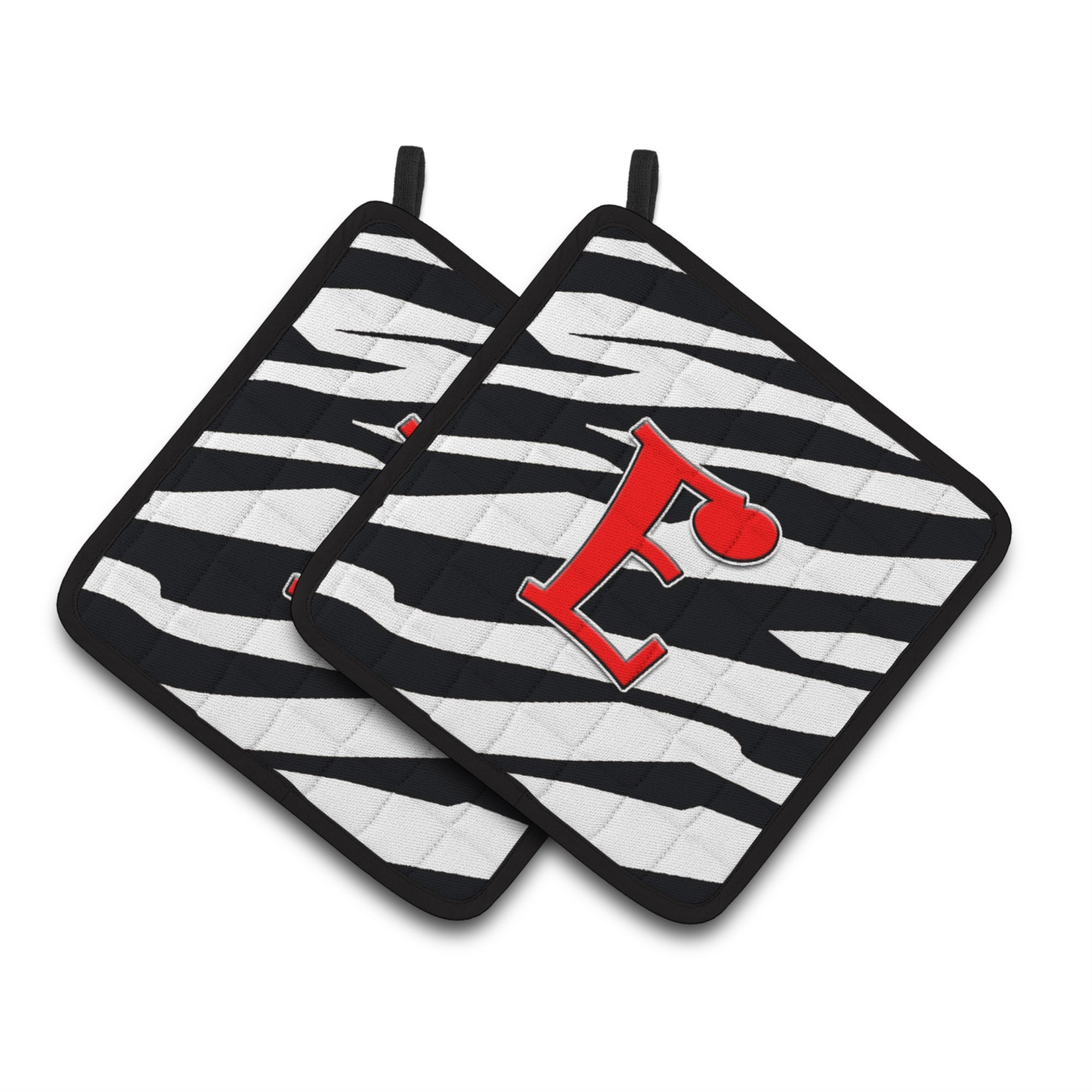 'Caroline'S Treasures Monogram Initial E Zebra Red Pair Of Pot Holders Cj1024-Epthd, 7.5Hx7.5W, Multicolor''