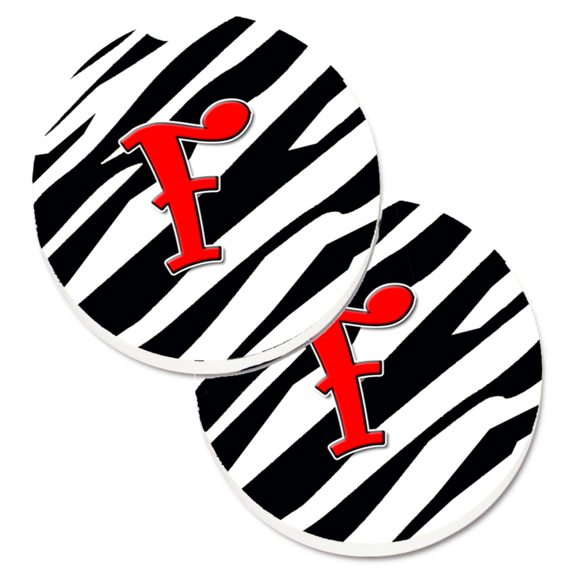 'Caroline'S Treasures Monogram Initial F Zebra Red Set Of 2 Cup Holder Car Coasters Cj1024-Fcarc, 2.56, Multicolor''