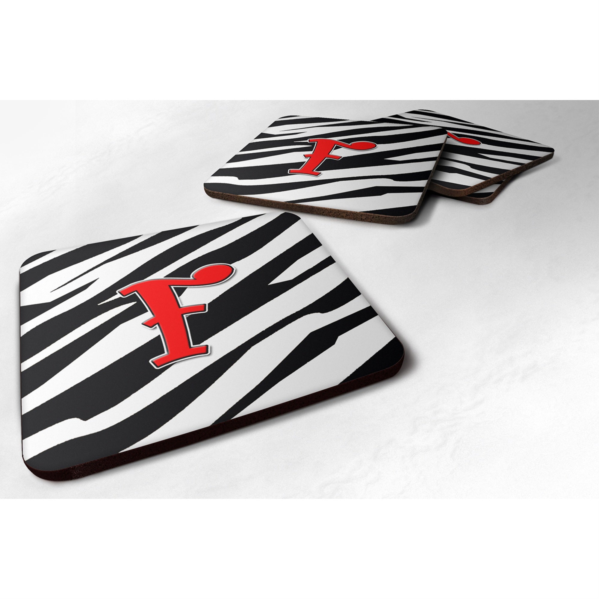 'Caroline'S Treasures Cj1024-Ffc Monogram-Zebra Red Foam Coasters (Set Of 4), Initial Letter F, 3.5'''' H X 3.5'''' W, Multicol