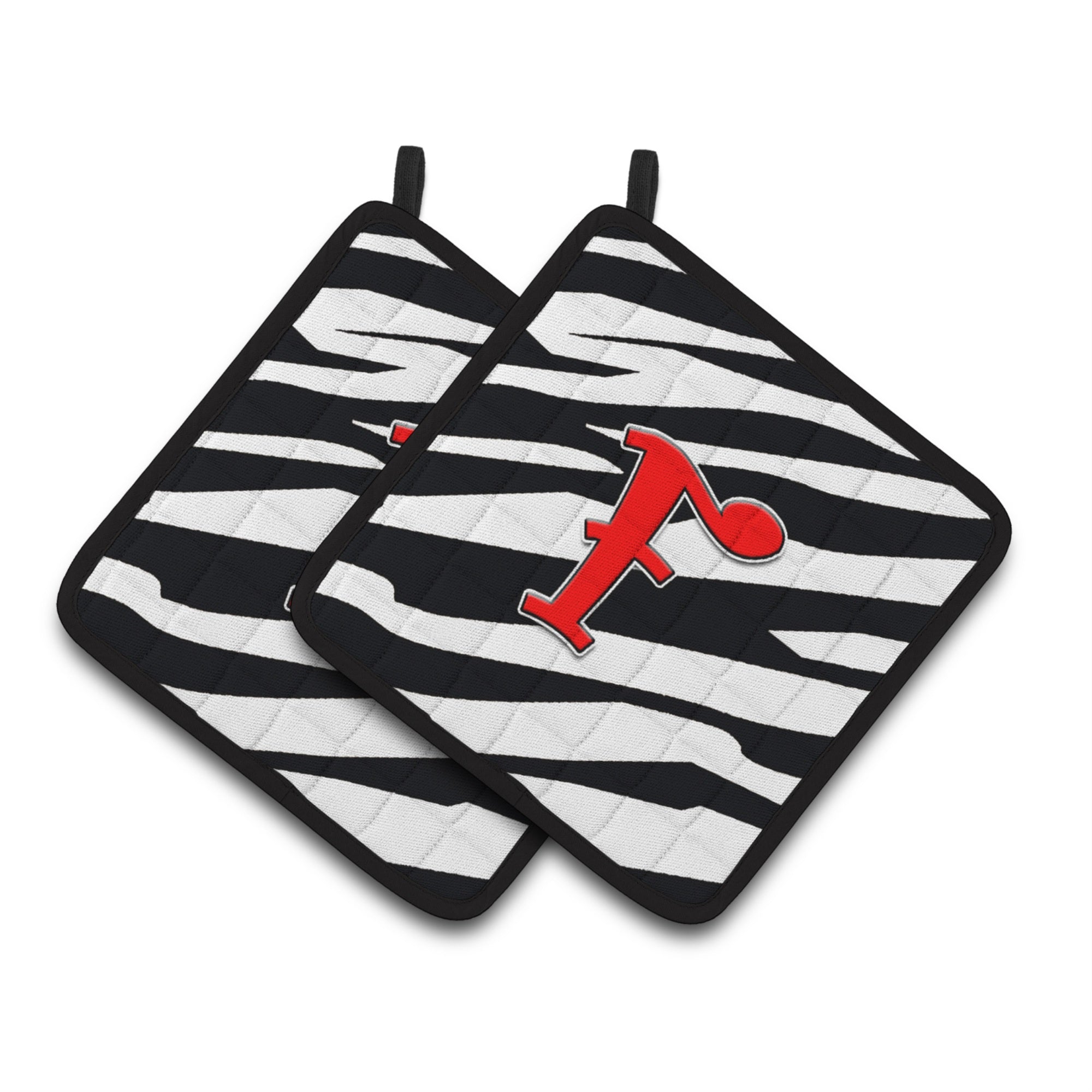 'Caroline'S Treasures Monogram Initial F Zebra Red Pair Of Pot Holders Cj1024-Fpthd, 7.5Hx7.5W, Multicolor''