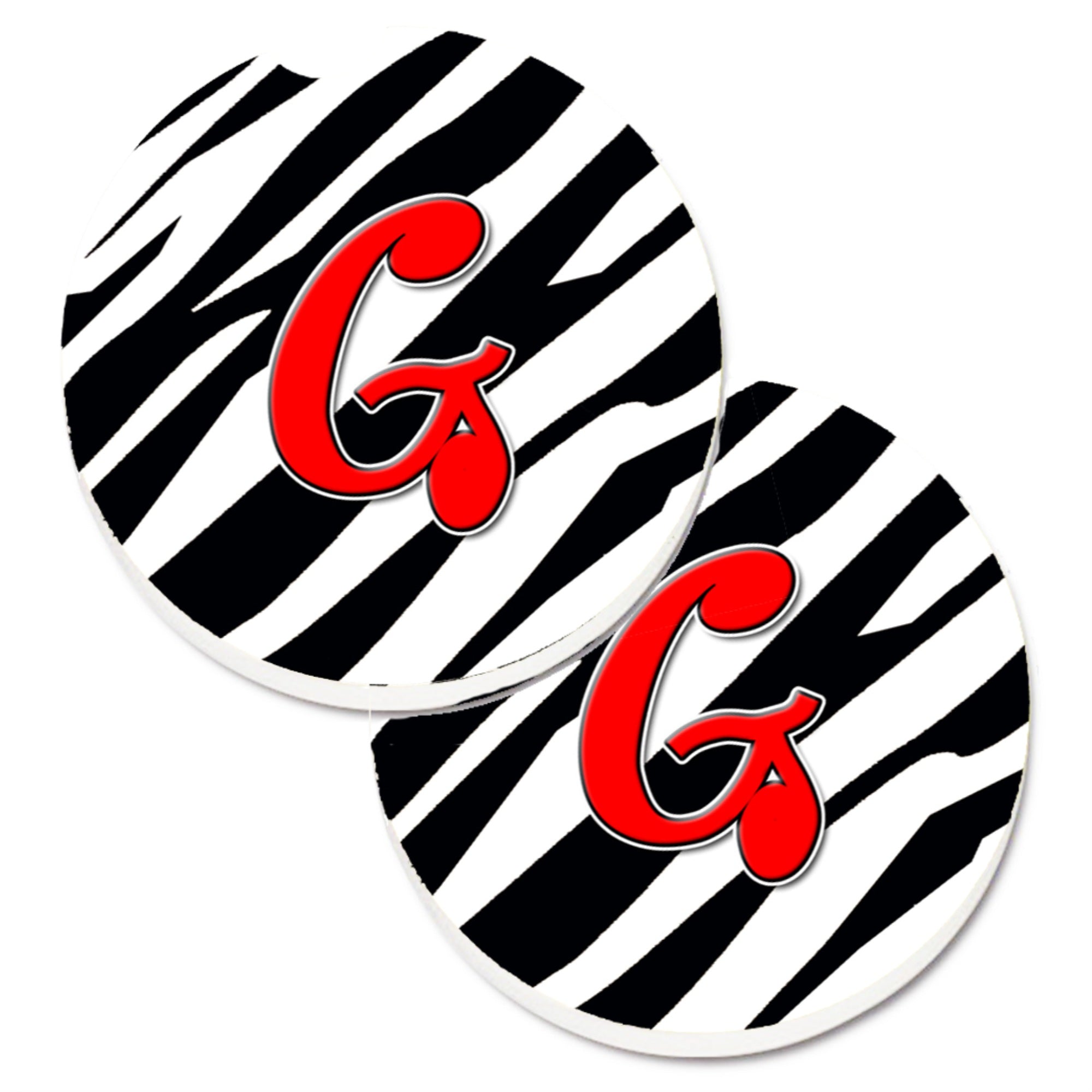 'Caroline'S Treasures Monogram Initial G Zebra Red Set Of 2 Cup Holder Car Coasters Cj1024-Gcarc, 2.56, Multicolor''