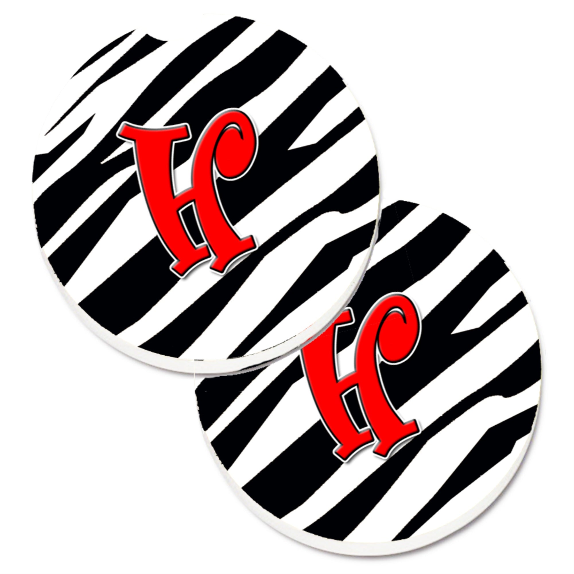'Caroline'S Treasures Monogram Initial H Zebra Red Set Of 2 Cup Holder Car Coasters Cj1024-Hcarc, 2.56, Multicolor''