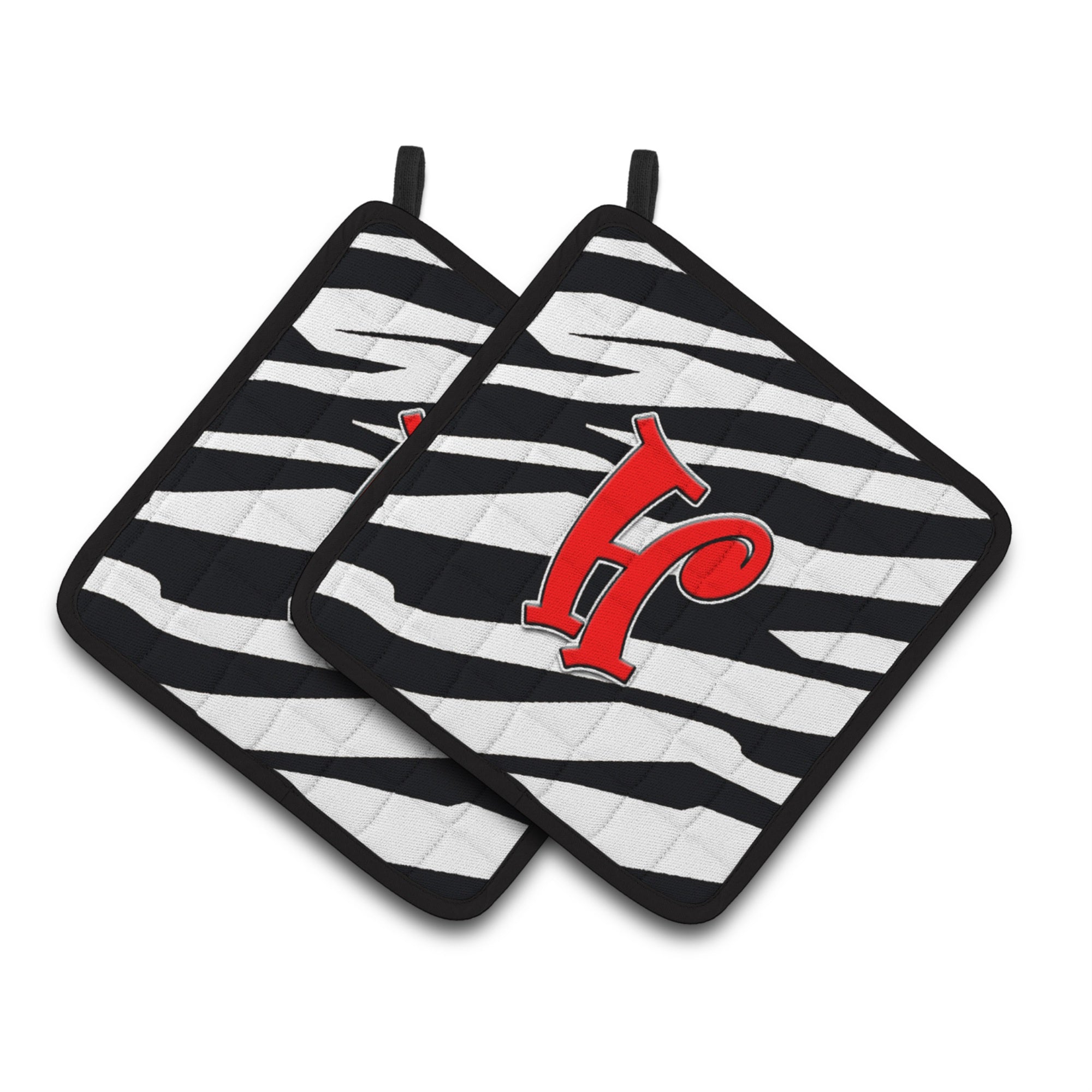 'Caroline'S Treasures Monogram Initial H Zebra Red Pair Of Pot Holders Cj1024-Hpthd, 7.5Hx7.5W, Multicolor''