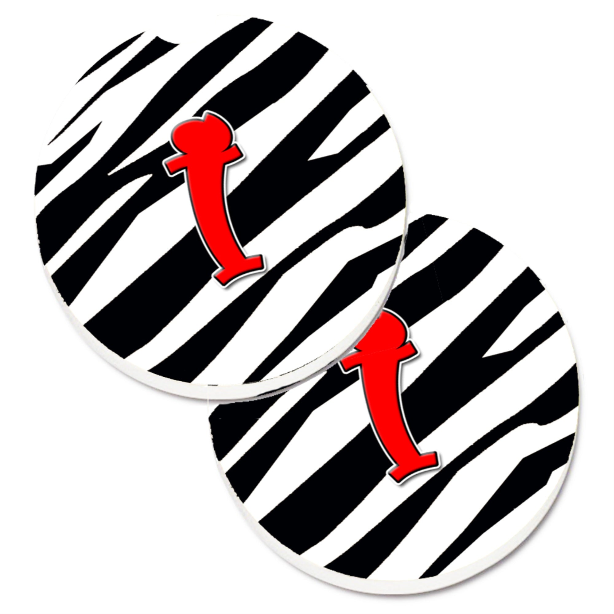 'Caroline'S Treasures Monogram Initial I Zebra Red Set Of 2 Cup Holder Car Coasters Cj1024-Icarc, 2.56, Multicolor''