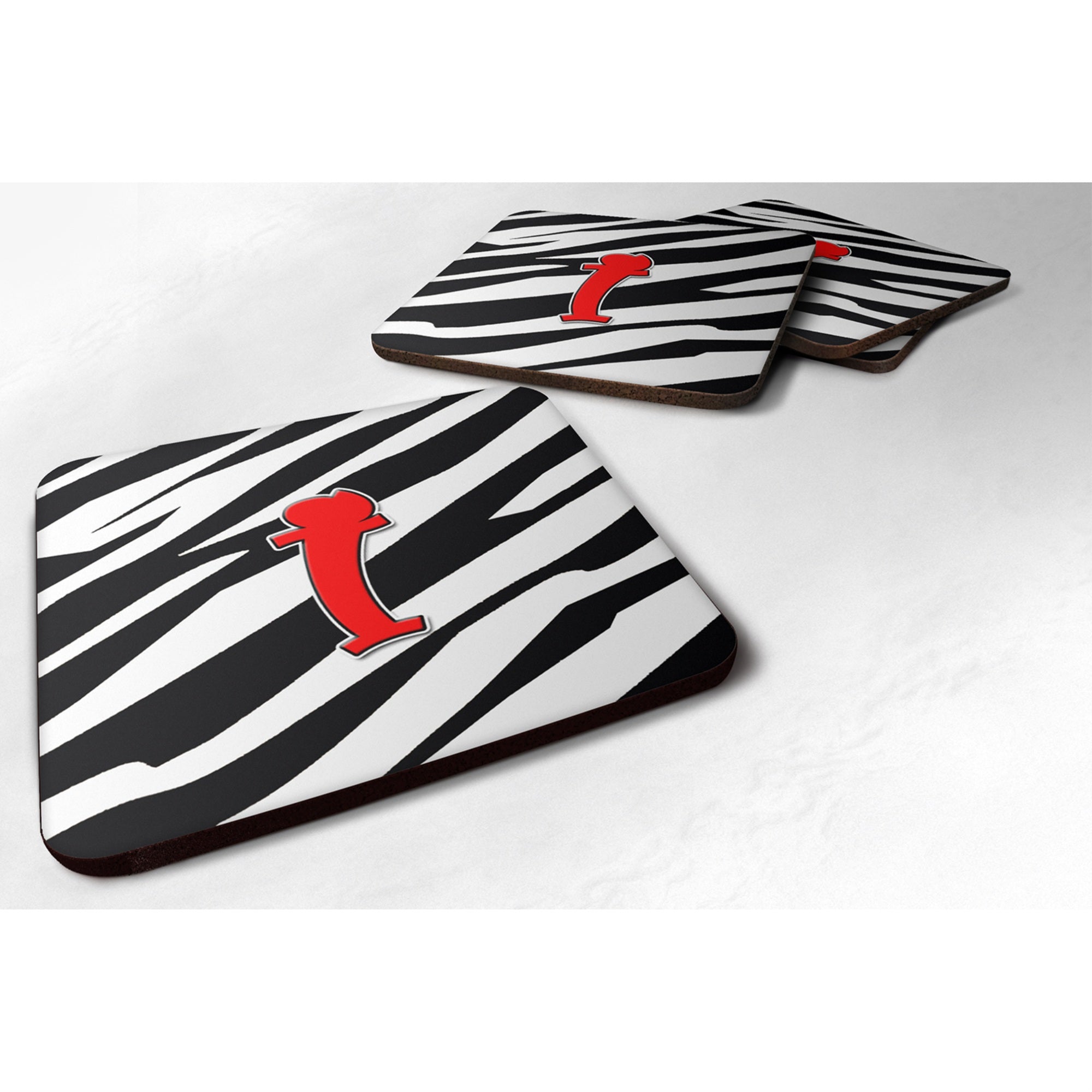 'Caroline'S Treasures Cj1024-Ifc Monogram-Zebra Red Foam Coasters (Set Of 4), Initial Letter I, 3.5'''' H X 3.5'''' W, Multicol