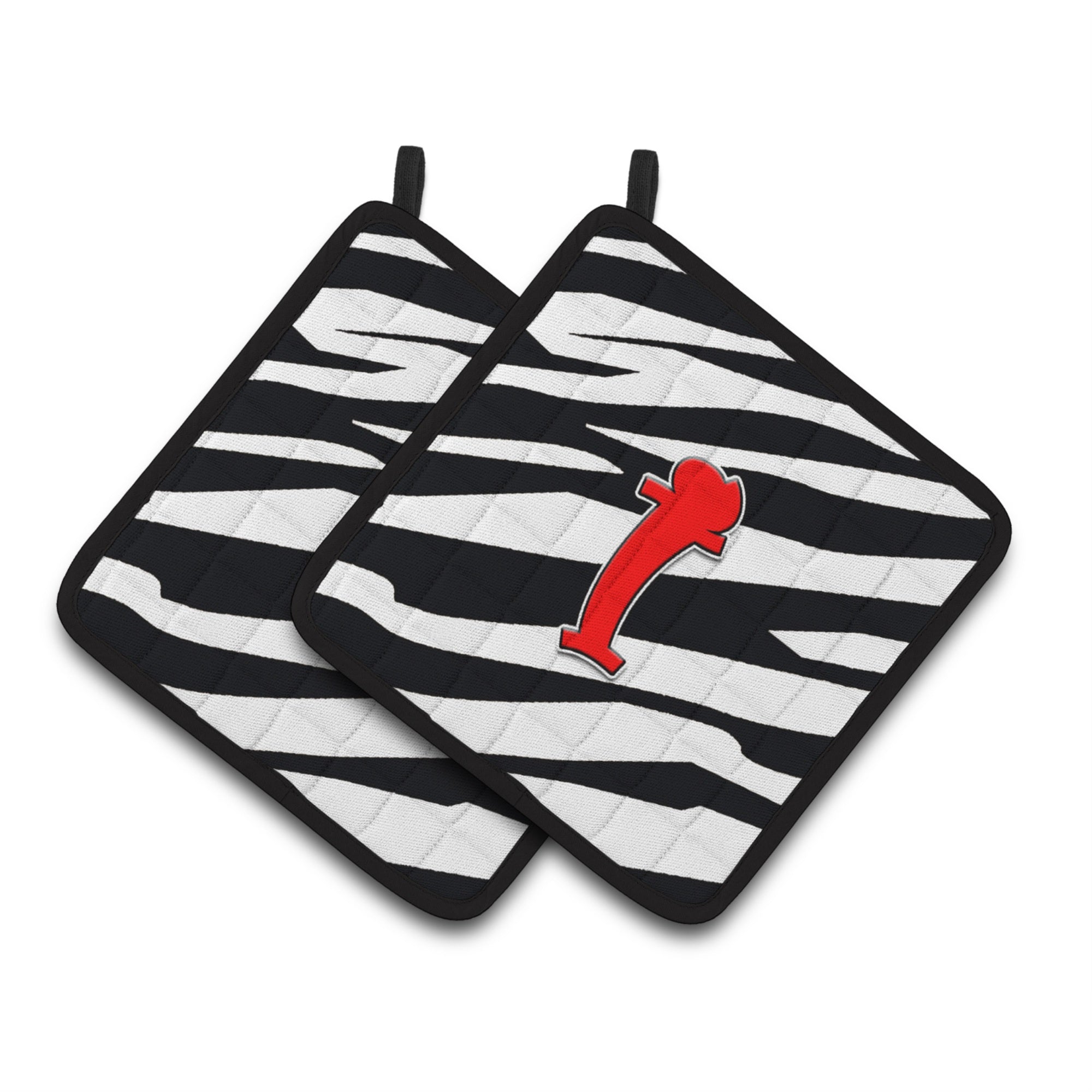 'Caroline'S Treasures Monogram Initial I Zebra Red Pair Of Pot Holders Cj1024-Ipthd, 7.5Hx7.5W, Multicolor''