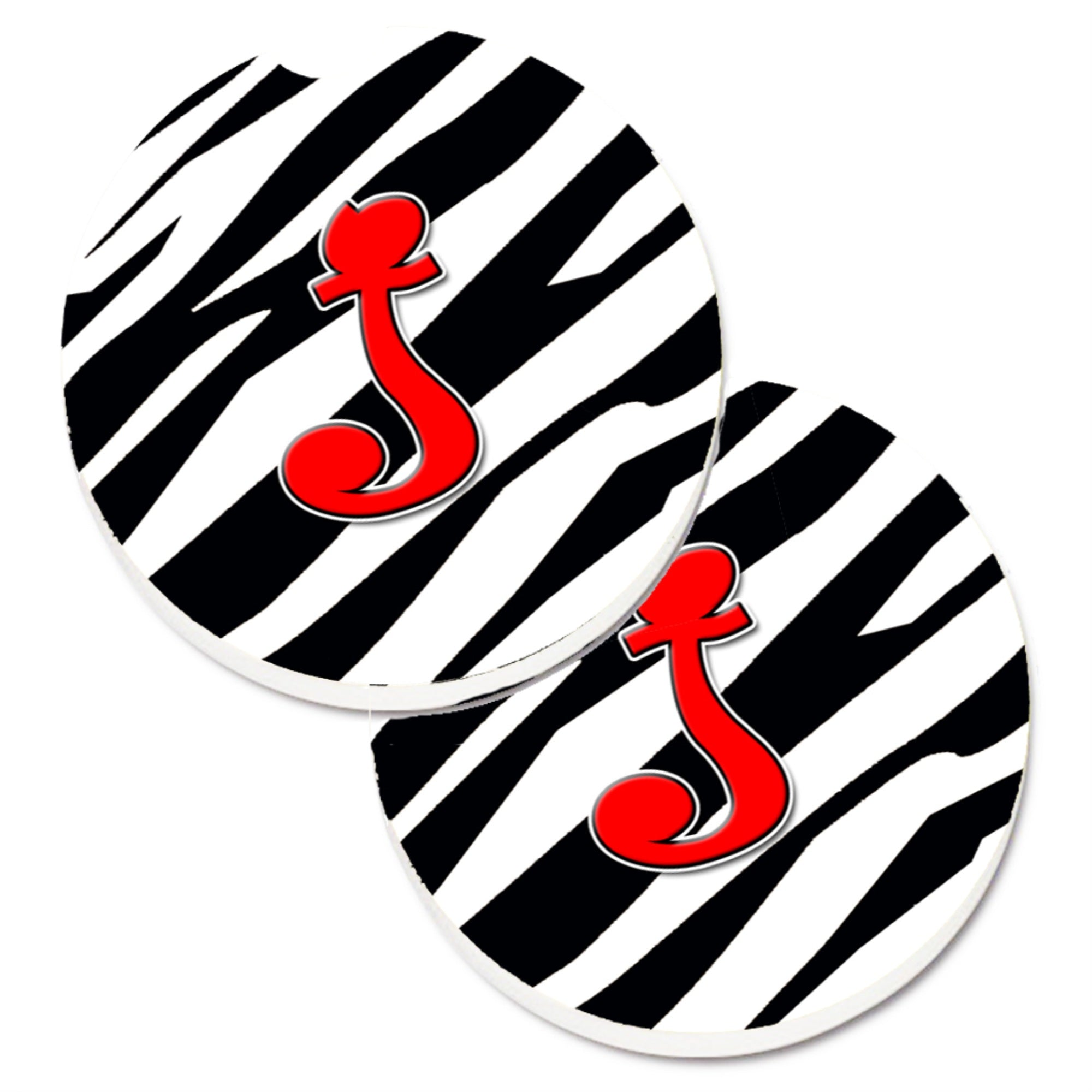 'Caroline'S Treasures Monogram Initial J Zebra Red Set Of 2 Cup Holder Car Coasters Cj1024-Jcarc, 2.56, Multicolor''