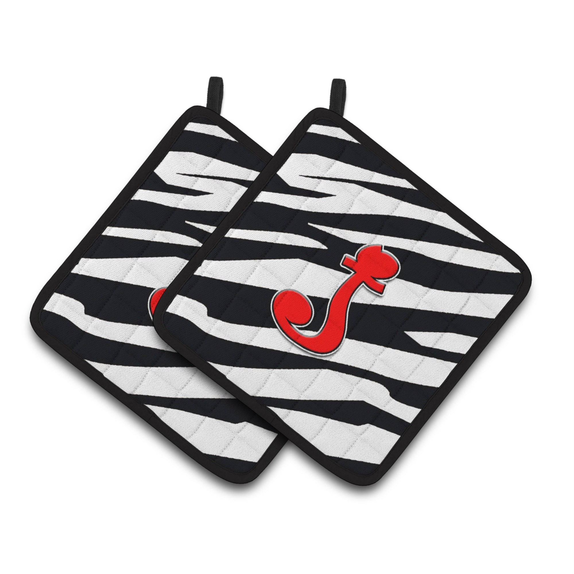 'Caroline'S Treasures Monogram Initial J Zebra Red Pair Of Pot Holders Cj1024-Jpthd, 7.5Hx7.5W, Multicolor''