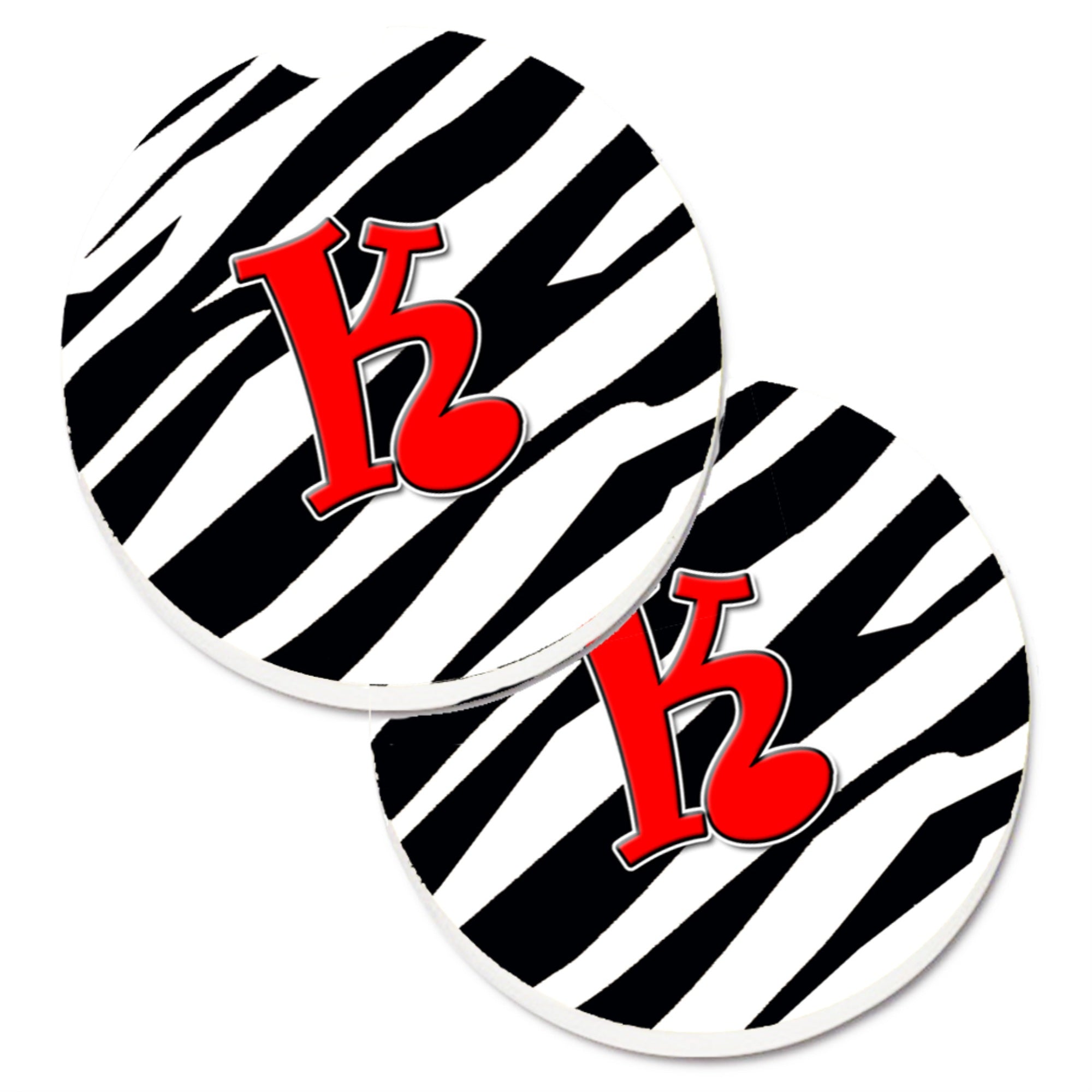 'Caroline'S Treasures Monogram Initial K Zebra Red Set Of 2 Cup Holder Car Coasters Cj1024-Kcarc, 2.56, Multicolor''