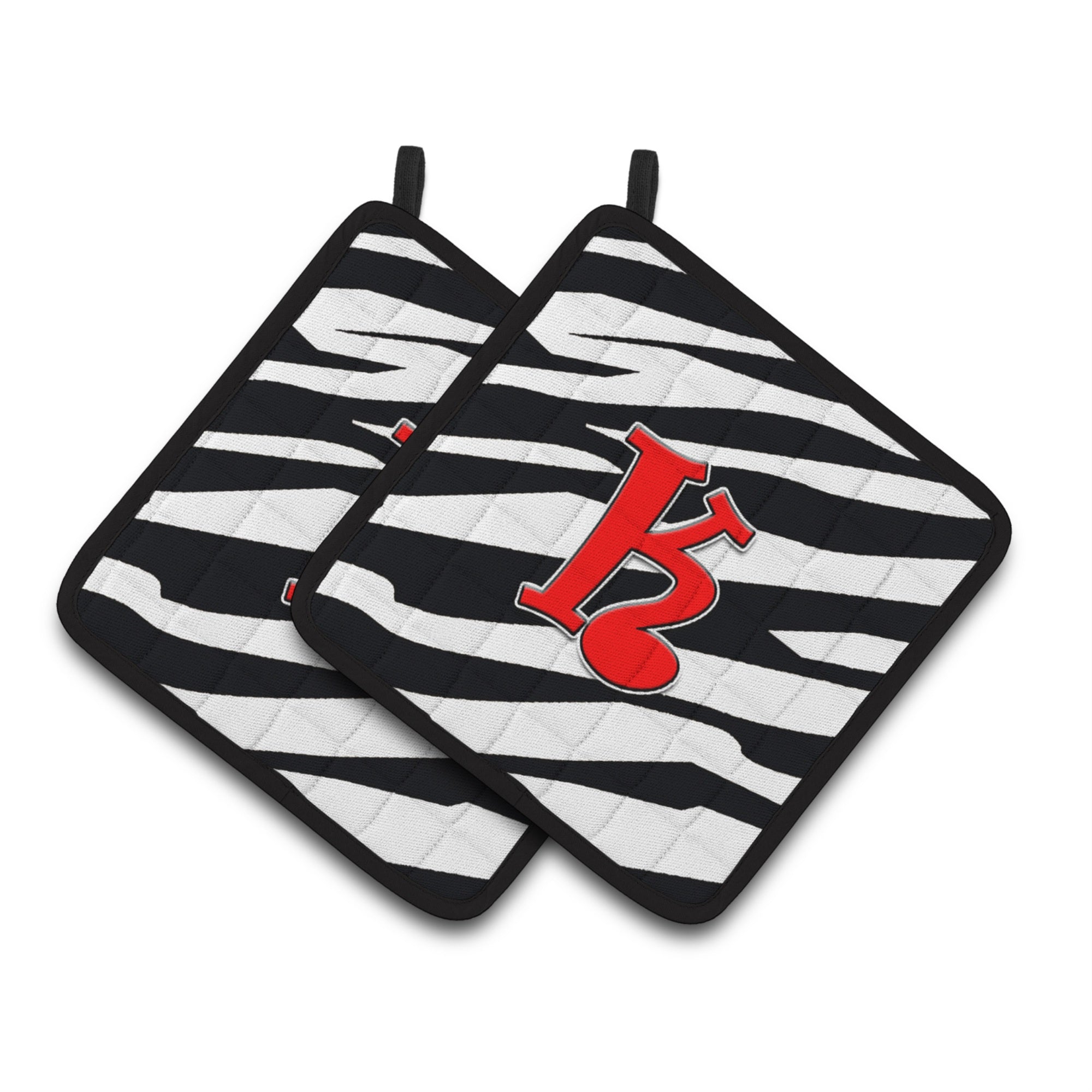 'Caroline'S Treasures Monogram Initial K Zebra Red Pair Of Pot Holders Cj1024-Kpthd, 7.5Hx7.5W, Multicolor''