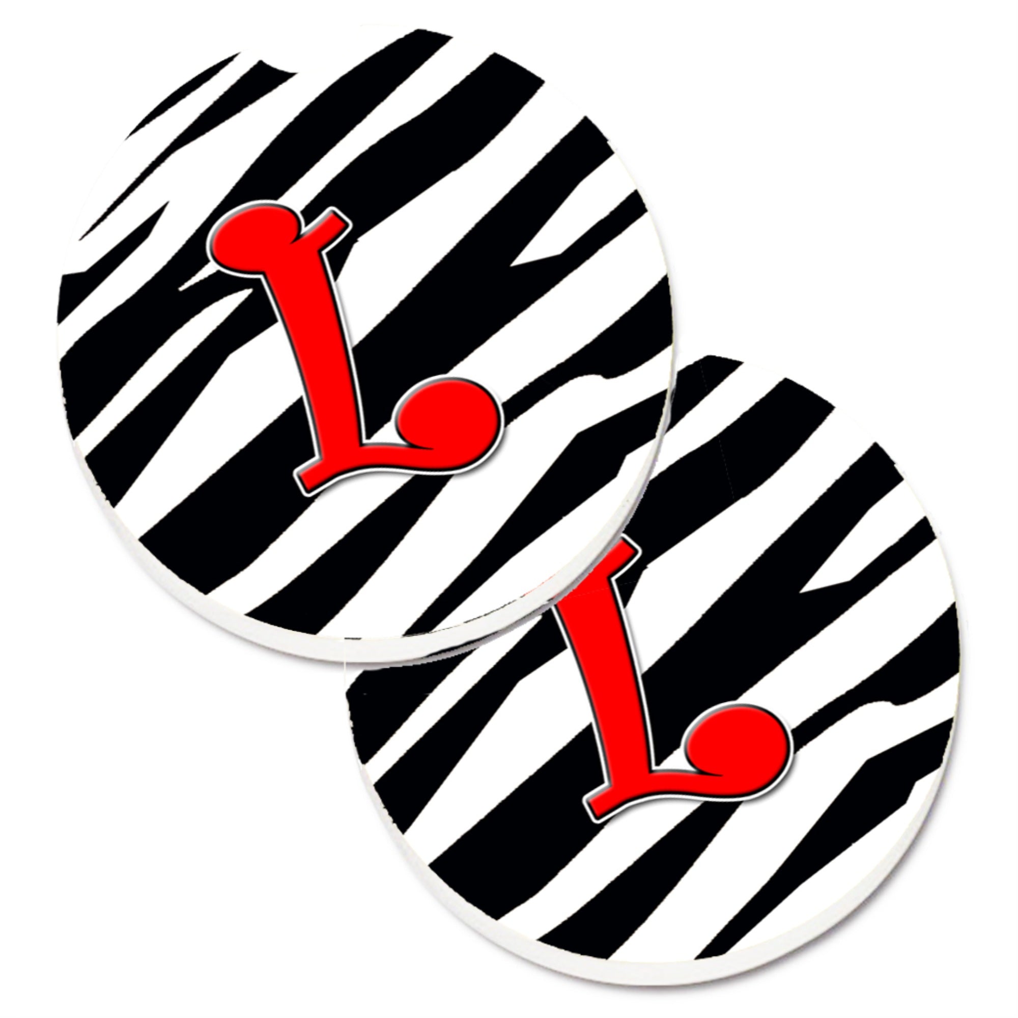 'Caroline'S Treasures Monogram Initial L Zebra Red Set Of 2 Cup Holder Car Coasters Cj1024-Lcarc, 2.56, Multicolor''